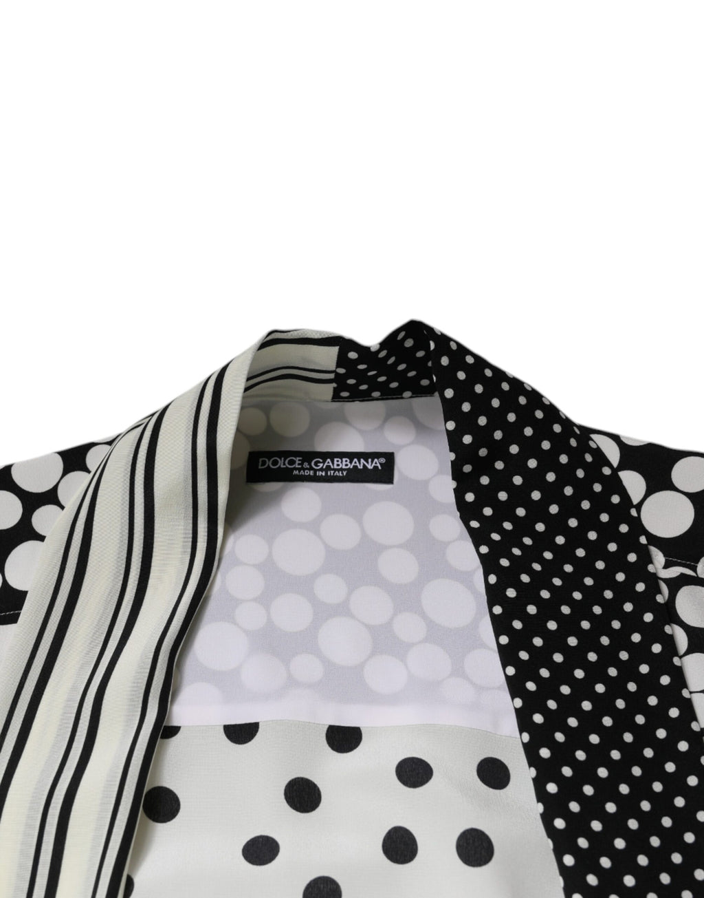 Chemise homme Dolce & Gabbana en soie noire et blanche à pois pour un style décontracté.