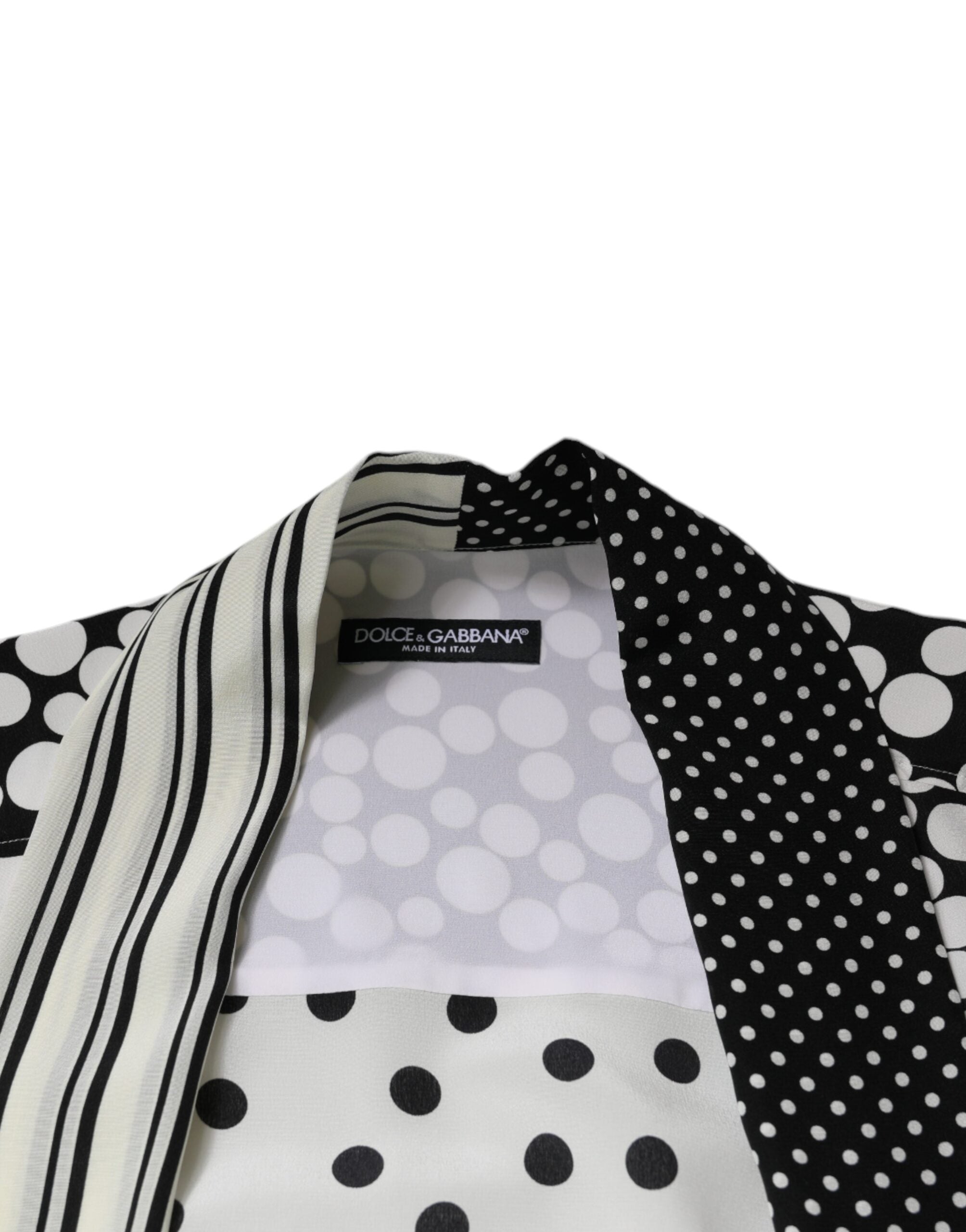 Chemise homme Dolce & Gabbana en soie noire et blanche à pois pour un style décontracté.