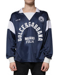 T-shirt à manches longues Dolce & Gabbana Blue White Milano en jersey, design élégant et décontracté.