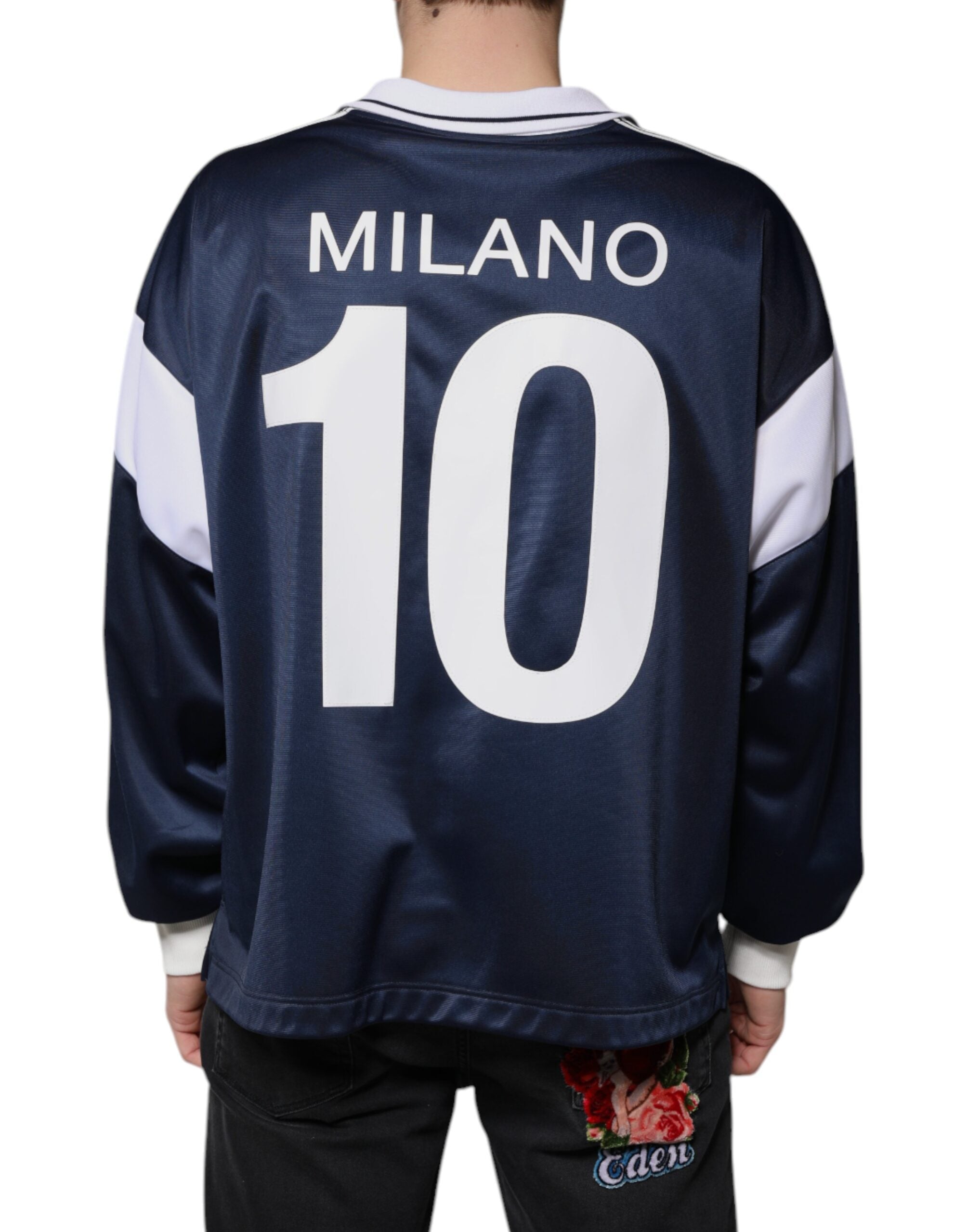 T-shirt à manches longues Dolce & Gabbana Milano en jersey bleu et blanc, style élégant et décontracté.