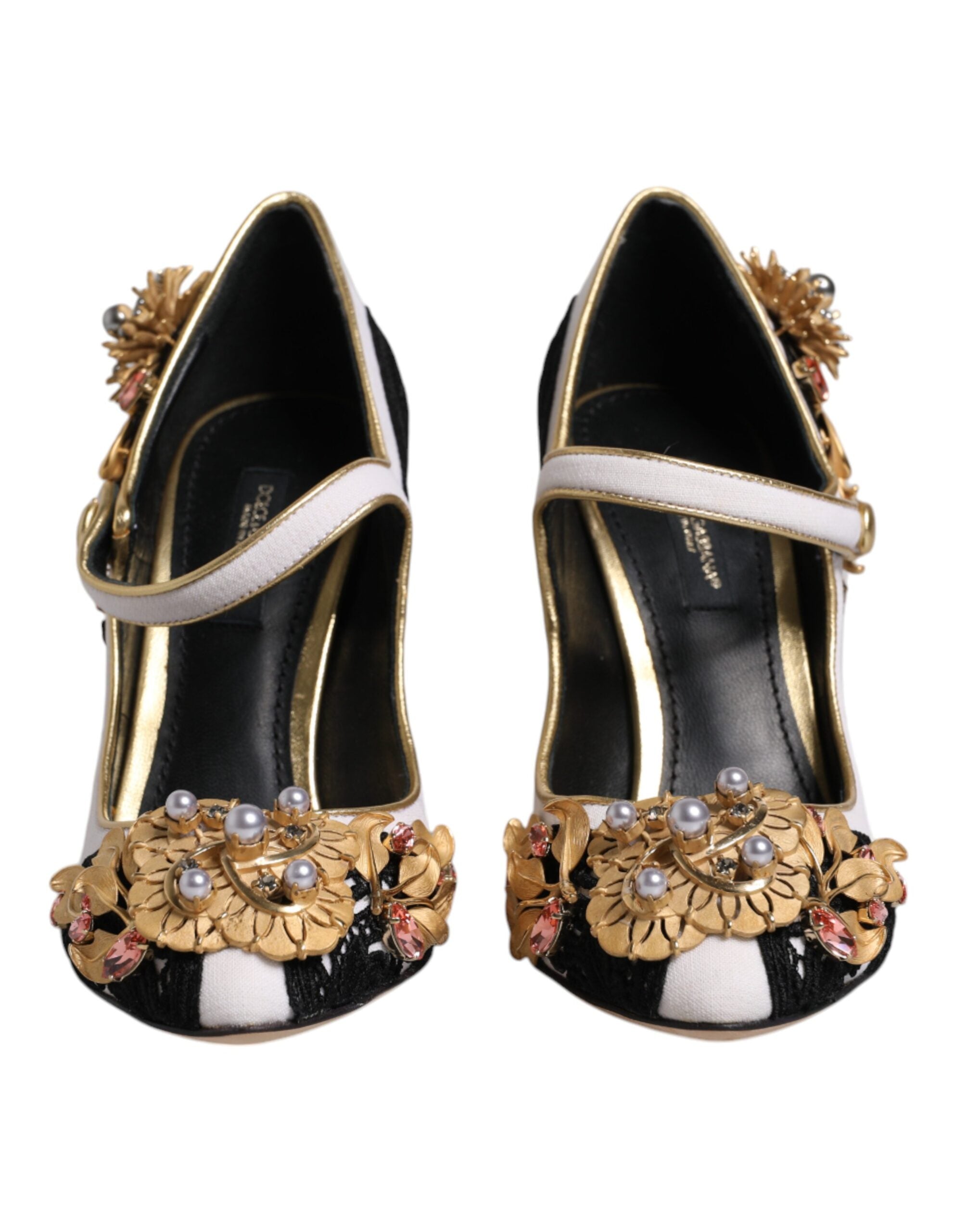 Escarpins Dolce & Gabbana multicolores avec embellissements, talons hauts et design élégant, visibles sur l'image.