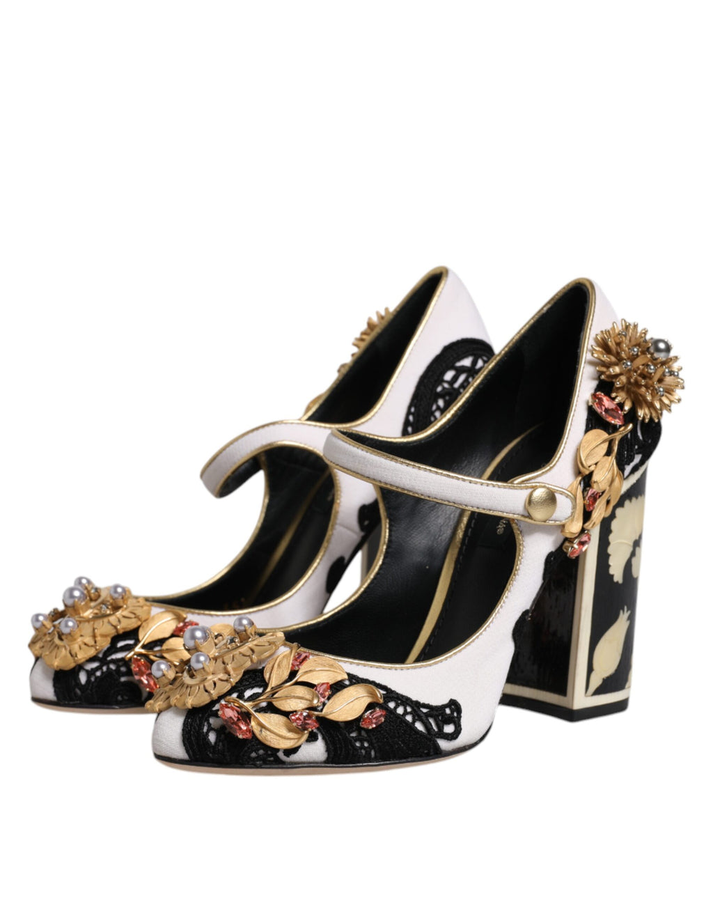 Escarpins Dolce & Gabbana multicolores ornés de pierres, talons hauts et design élégant, visibles sur l'image.