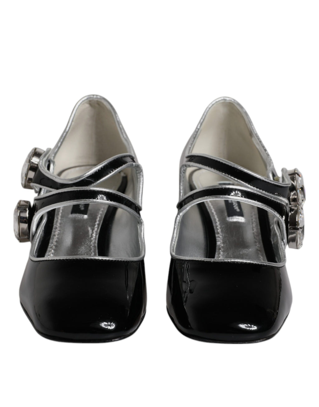 Chaussures Mary Jane en cuir verni noir avec cristaux de Dolce & Gabbana, style élégant et sophistiqué.