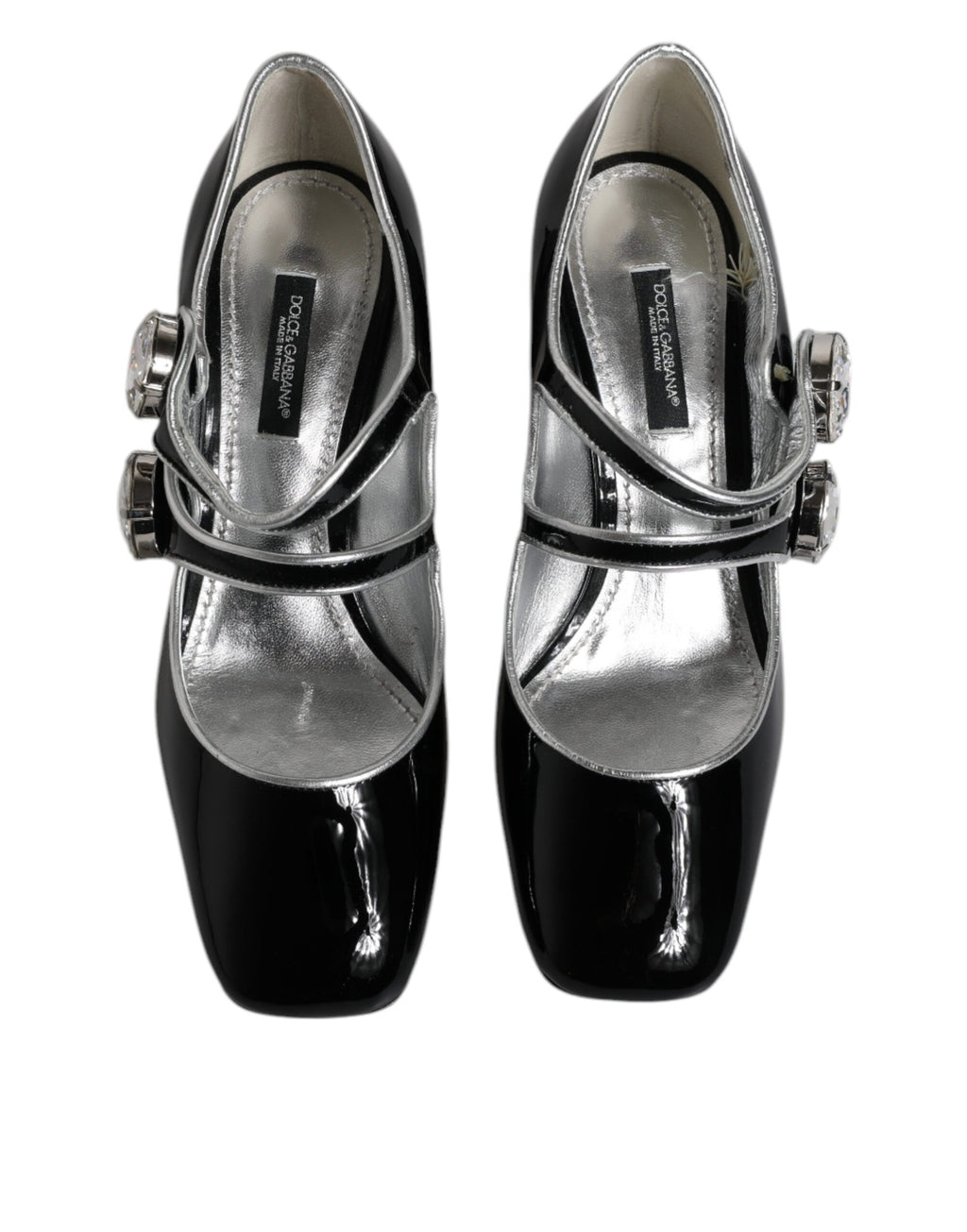 Chaussures à talons Mary Jane en cuir verni noir Dolce & Gabbana, ornées de cristaux brillants.