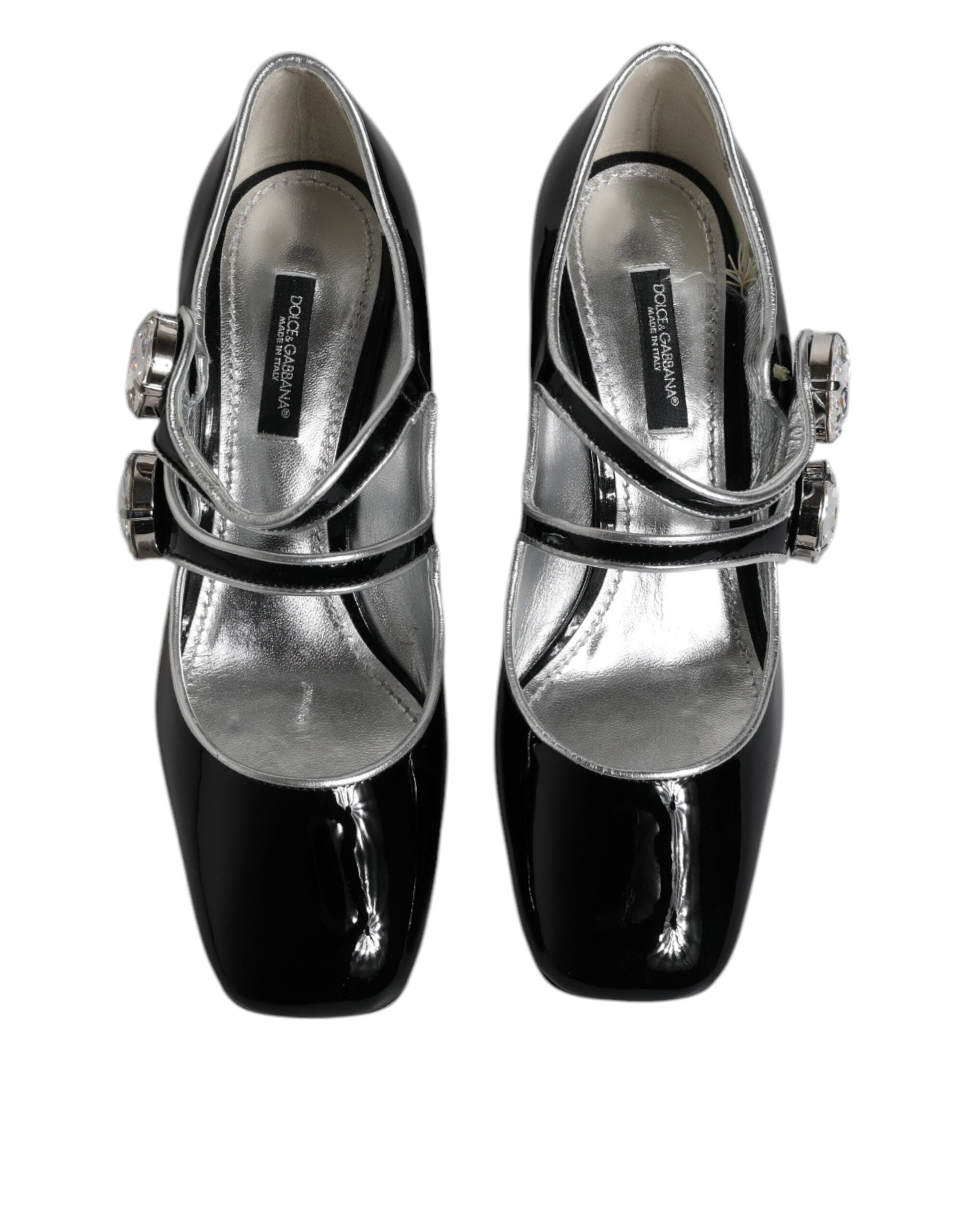 Chaussures à talons Mary Jane en cuir verni noir Dolce & Gabbana, ornées de cristaux brillants.