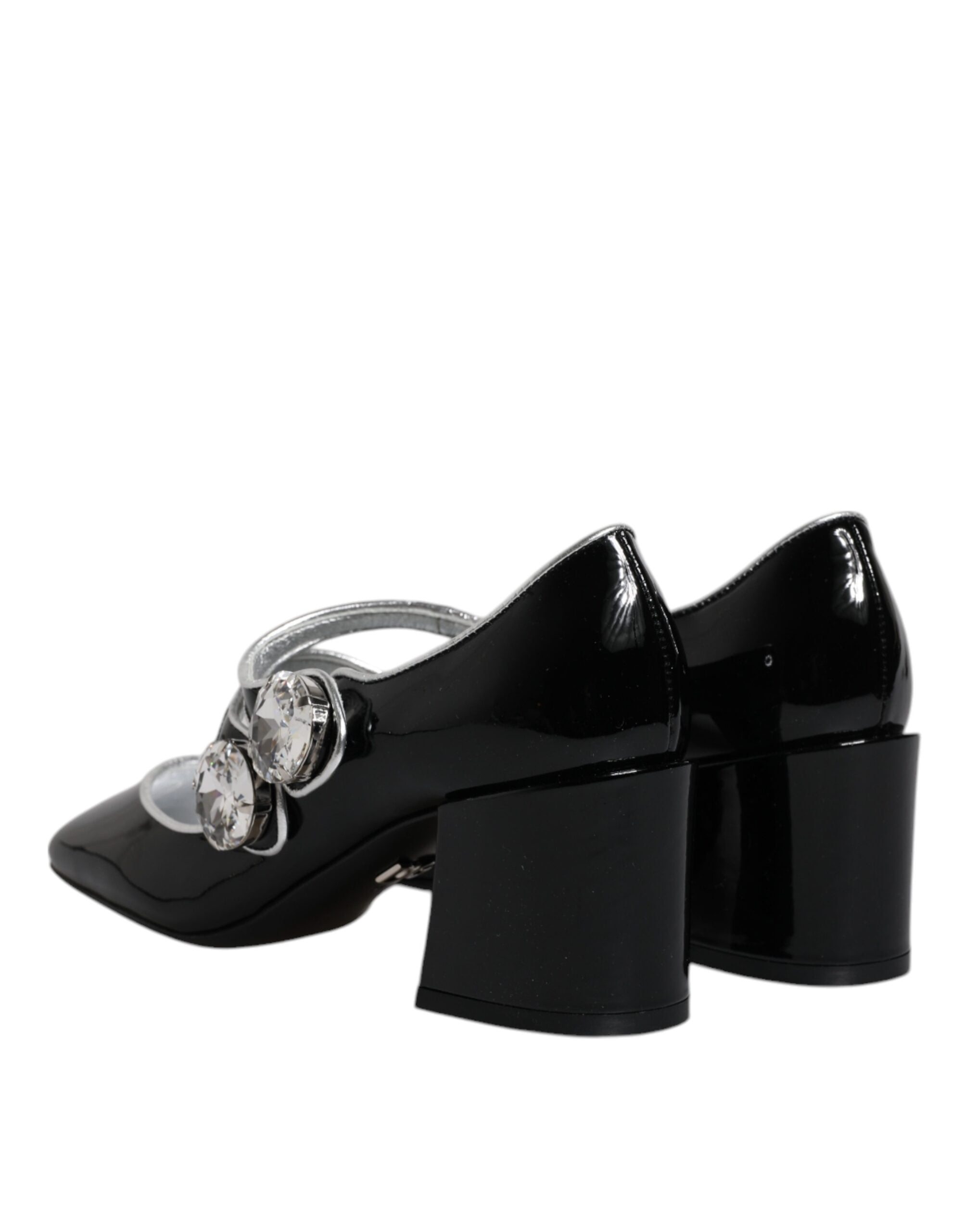 Chaussures à talons Mary Jane en cuir verni noir avec cristaux de Dolce & Gabbana, élégantes et sophistiquées.