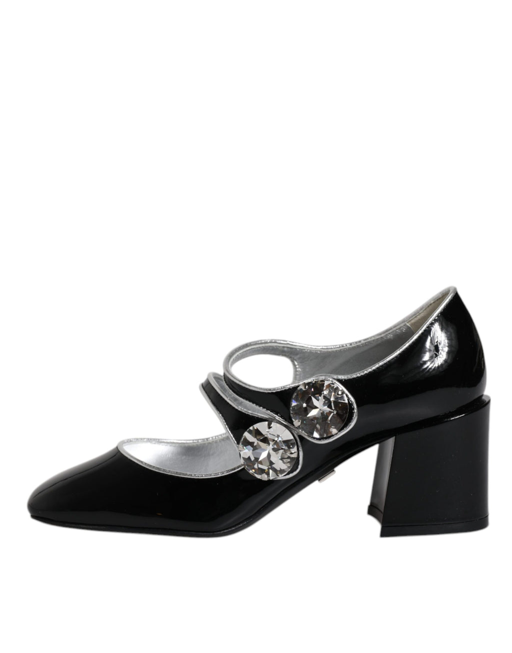 Chaussures à talons Mary Jane en cuir verni noir avec cristaux de Dolce & Gabbana, élégantes et sophistiquées.