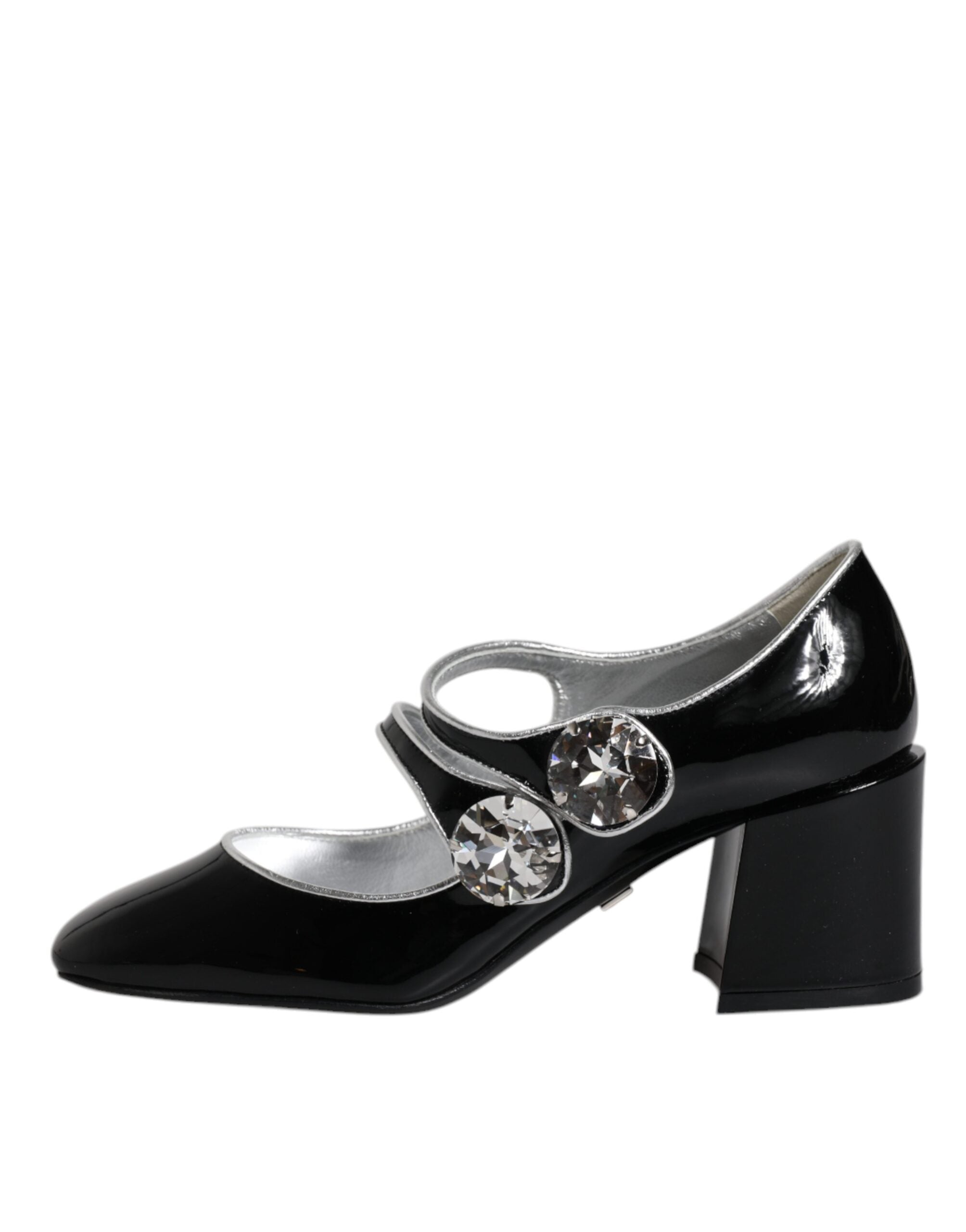 Chaussures à talons Mary Jane en cuir verni noir avec cristaux de Dolce & Gabbana, élégantes et sophistiquées.