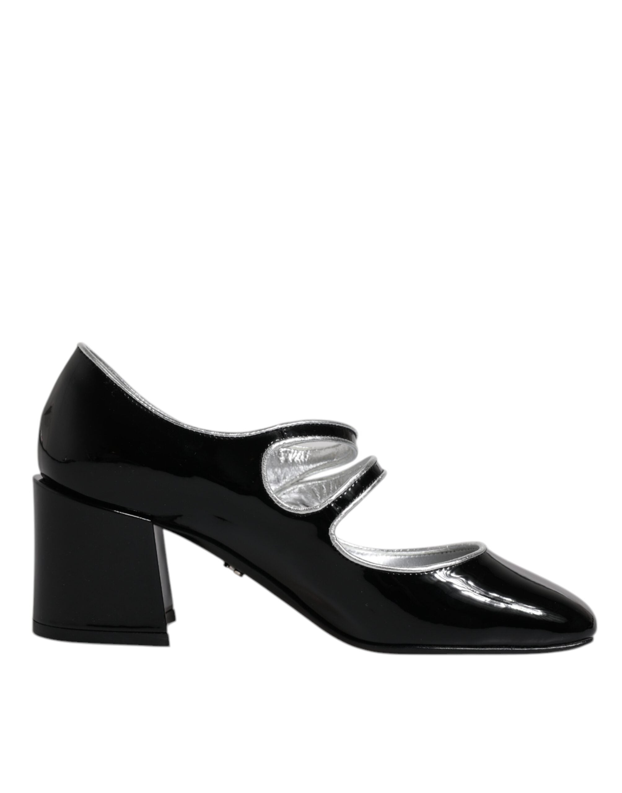 Chaussures à talons Mary Jane en cuir verni noir avec cristaux, style Dolce & Gabbana.