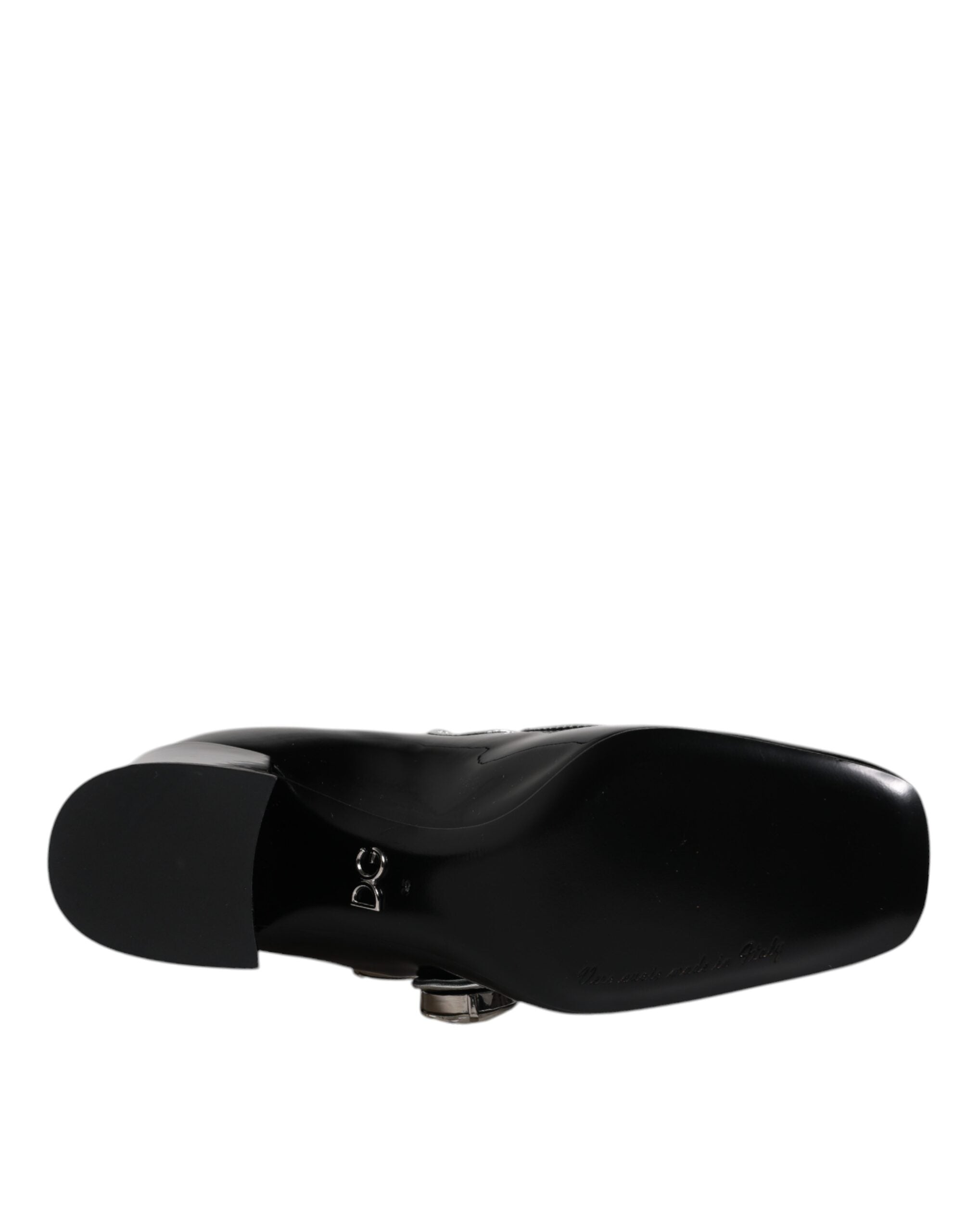 Chaussures Mary Jane en cuir verni noir Dolce & Gabbana avec cristaux, style élégant et sophistiqué.