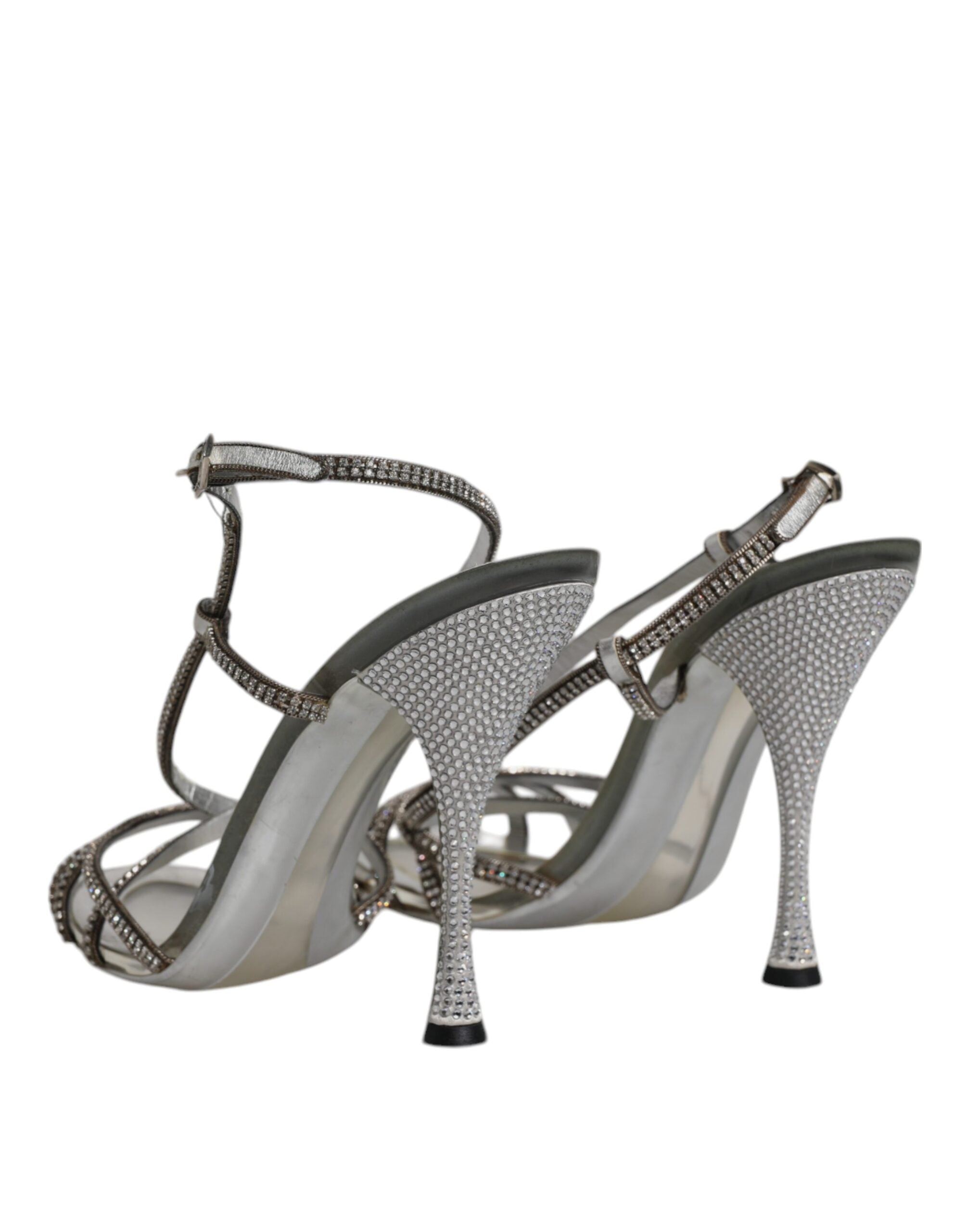 Sandales slingback dorées Dolce & Gabbana KEIRA avec cristaux argentés, semelle en cuir et design élégant.