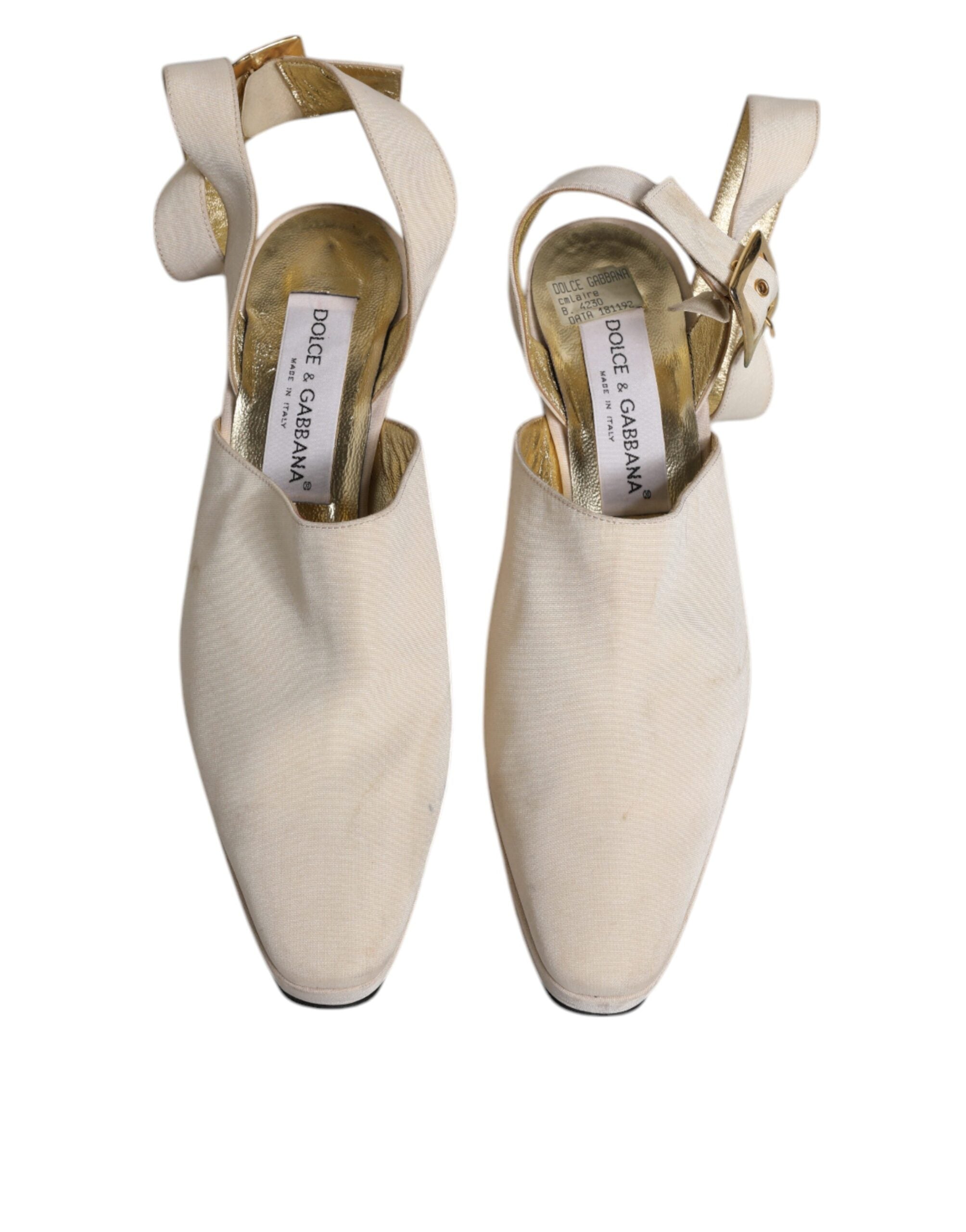 Escarpins Dolce & Gabbana à talons blancs avec bride arrière, style bloc et sandales à talons pour femme.