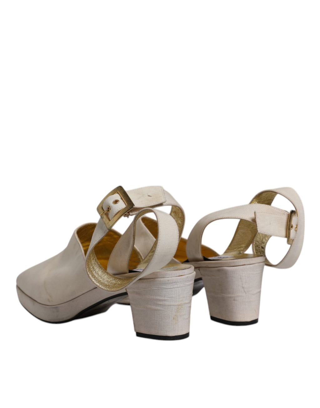 Sandales à talons blocs blanches Dolce & Gabbana avec bride arrière, chaussures élégantes en cuir pour femmes.