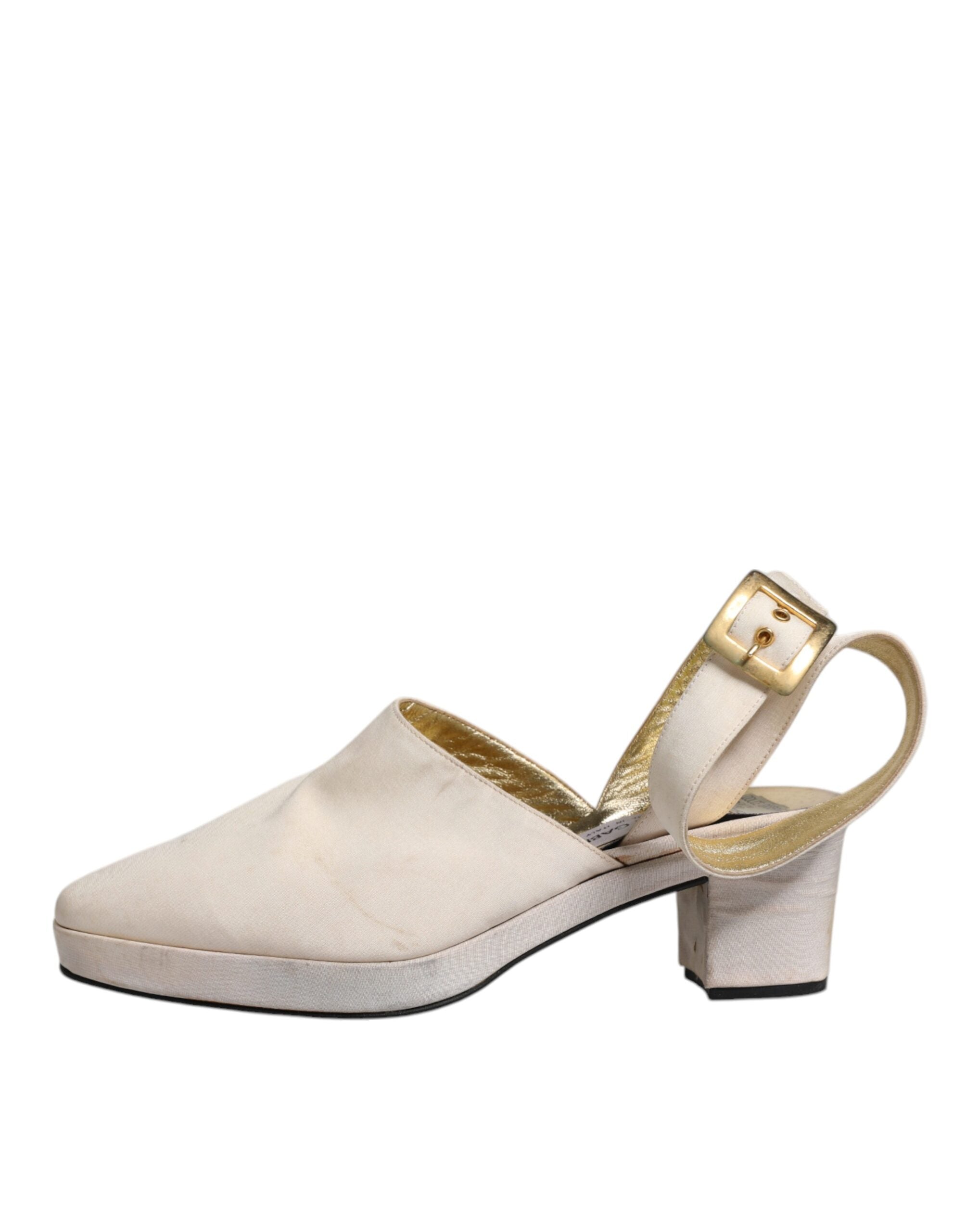 Sandales Dolce & Gabbana à talons blocs blancs avec bride arrière, chaussures élégantes en cuir pour femmes.