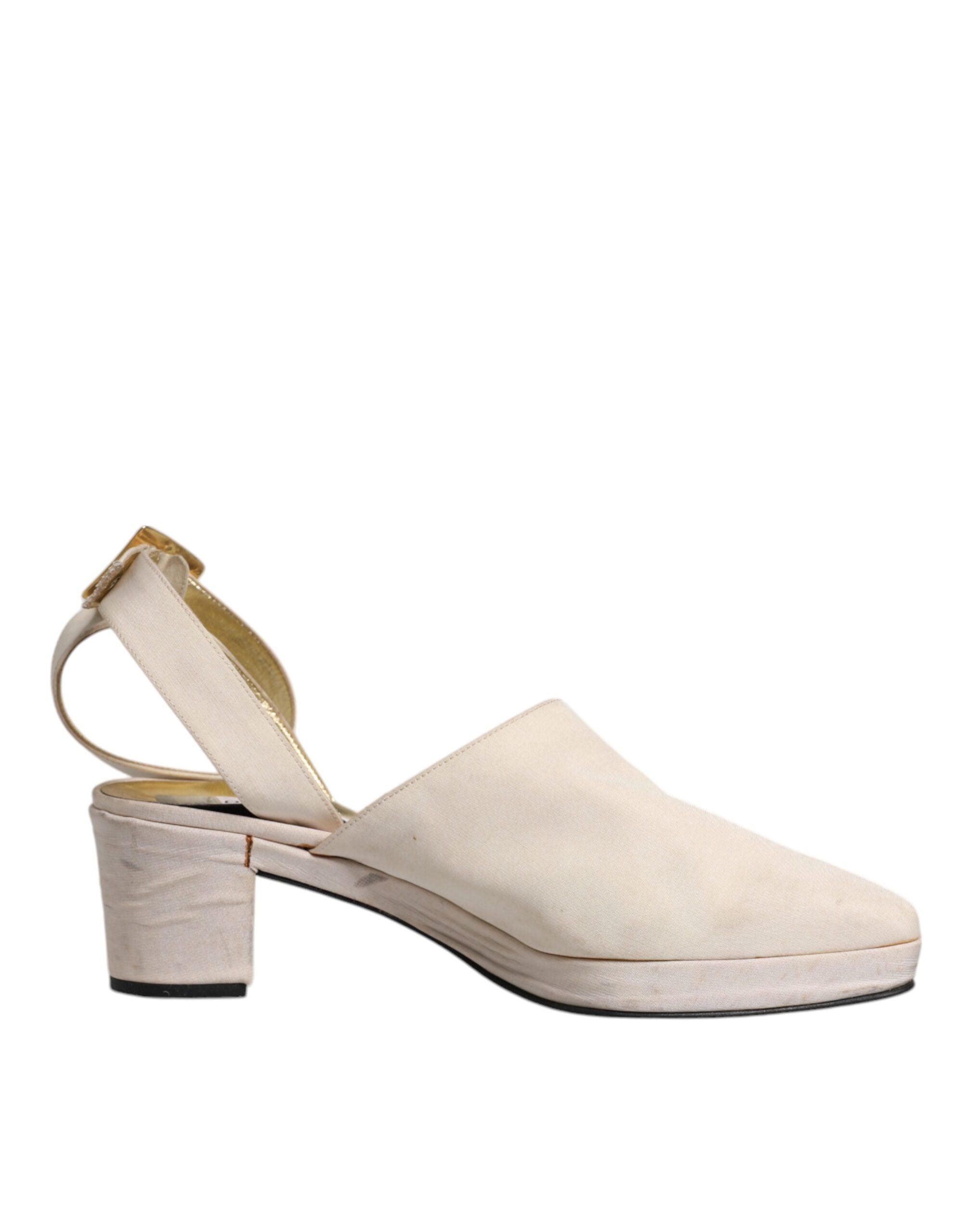 Sandales à talons block blanc cassé Dolce & Gabbana, chaussures à talons slingback élégants et sophistiqués.