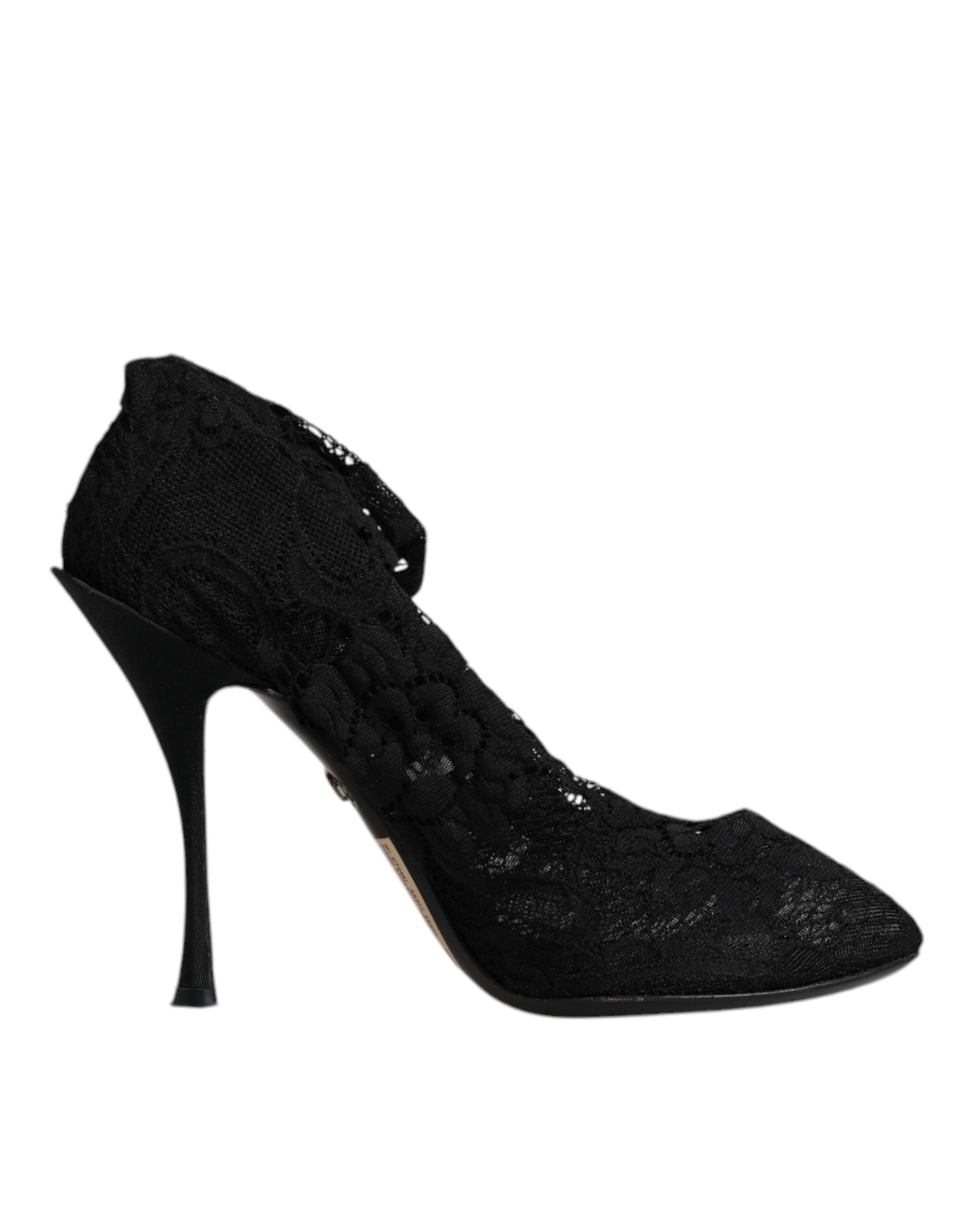 Chaussures Dolce & Gabbana à talons noirs en dentelle extensible et bottines mi-mollet élégantes.