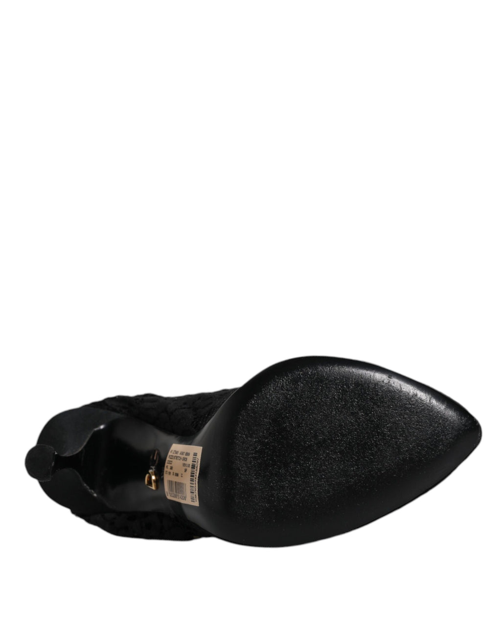 Chaussures Dolce & Gabbana à talons noirs en dentelle extensible, bottines mi-mollet élégantes avec design sophistiqué.