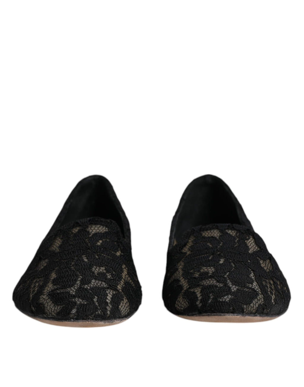 Chaussures plates Dolce & Gabbana Taormina en dentelle noire, slip-on élégantes pour femmes.