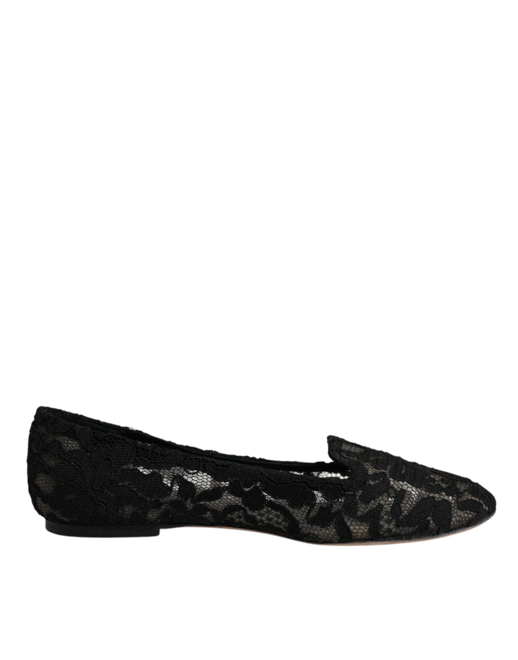 Chaussures plates Dolce & Gabbana Taormina en dentelle noire, slip-on élégantes pour femmes.