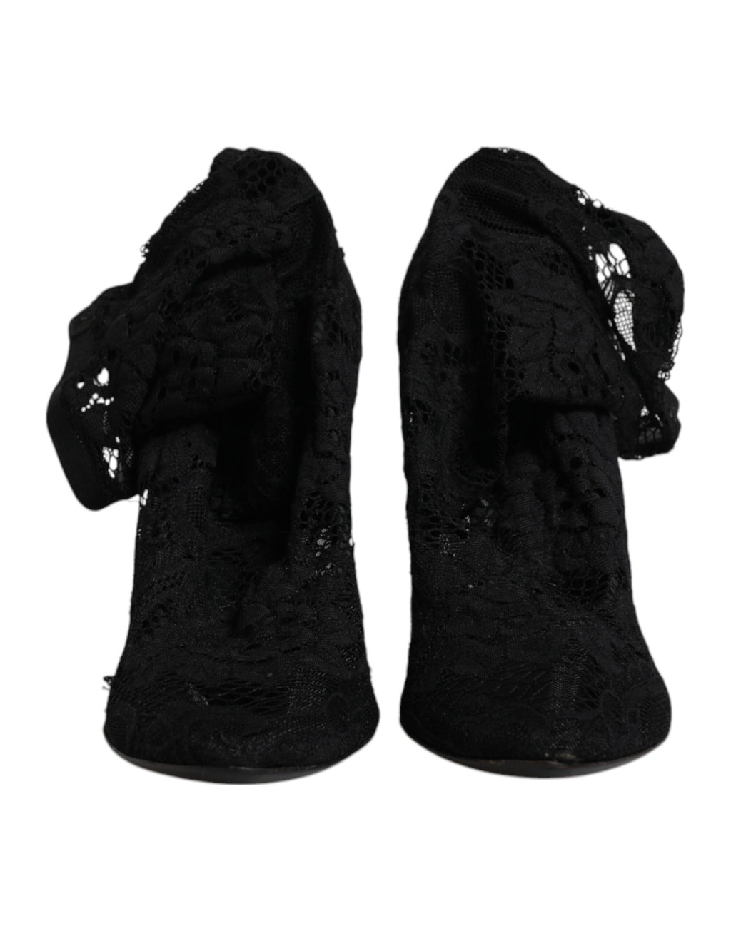 Escarpins noirs en dentelle extensible et bottines mi-mollet Dolce & Gabbana, chaussures élégantes pour femmes.