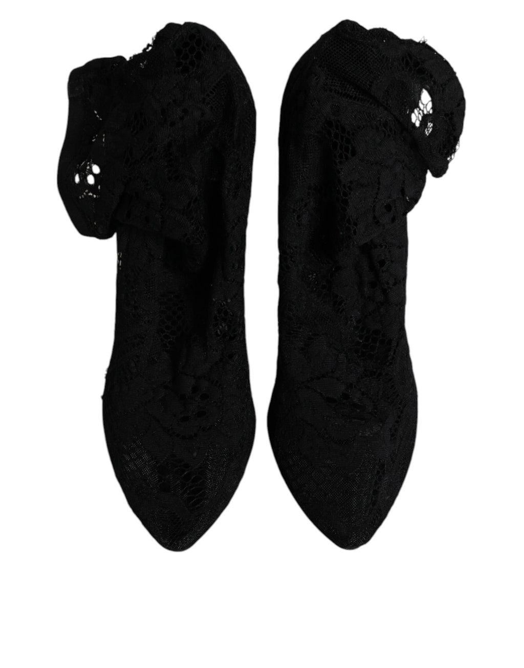 Chaussures Dolce & Gabbana bottines en dentelle noire extensible et mi-mollet, élégantes et sophistiquées.