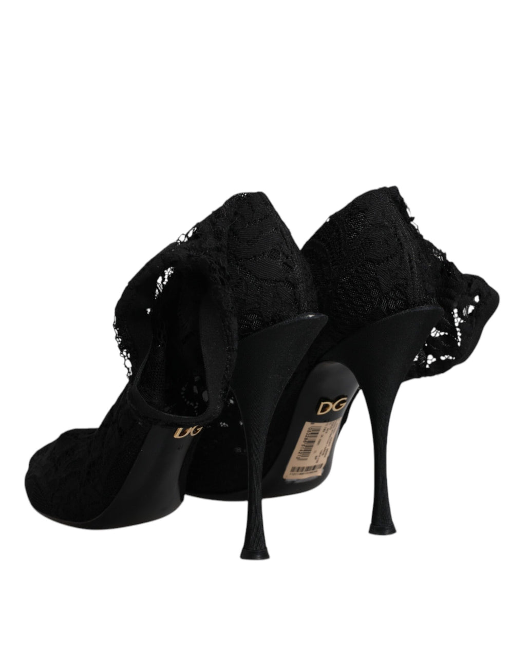 Chaussures Dolce & Gabbana talons en dentelle noire et stretch, bottines mi-mollet élégantes et raffinées.