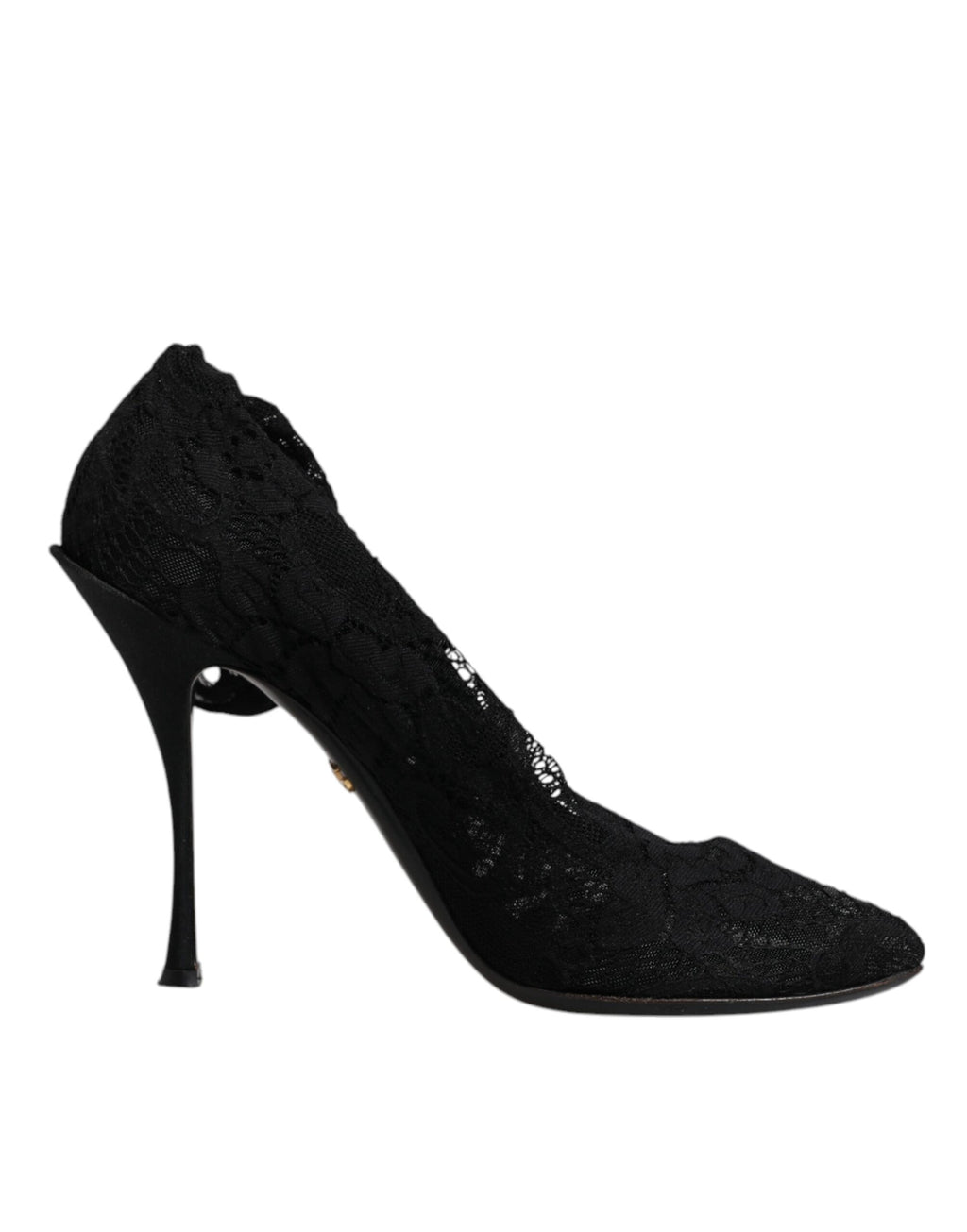 Escarpins Dolce & Gabbana en dentelle noire, talons moyens, bottines mi-mollet élégantes et sophistiquées.