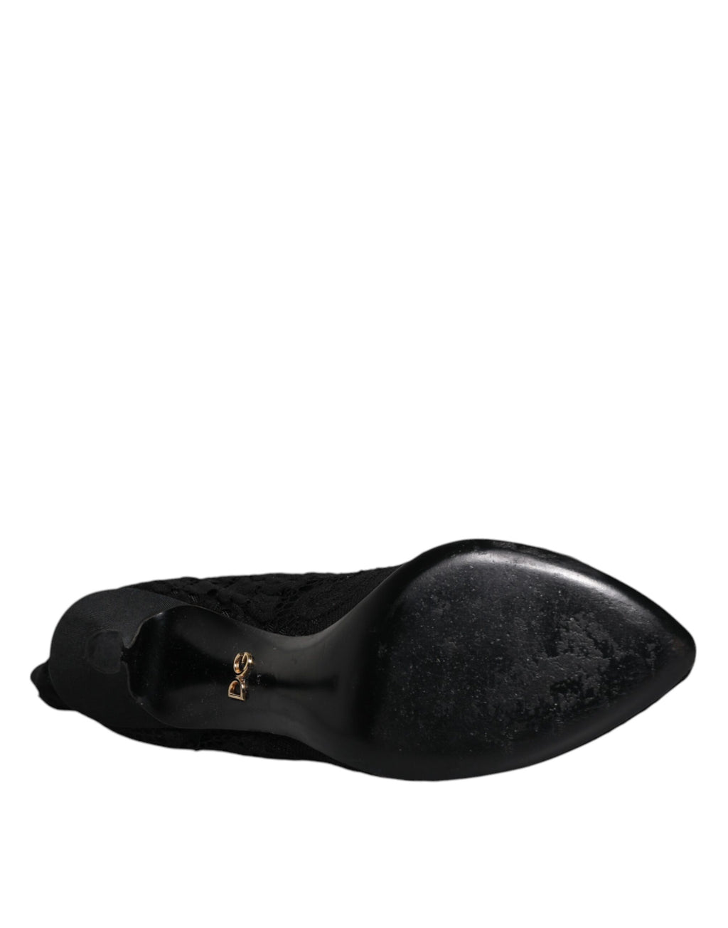 Chaussures Dolce & Gabbana, bottines noires en dentelle extensible et mi-mollet, avec talons pour femme élégante.