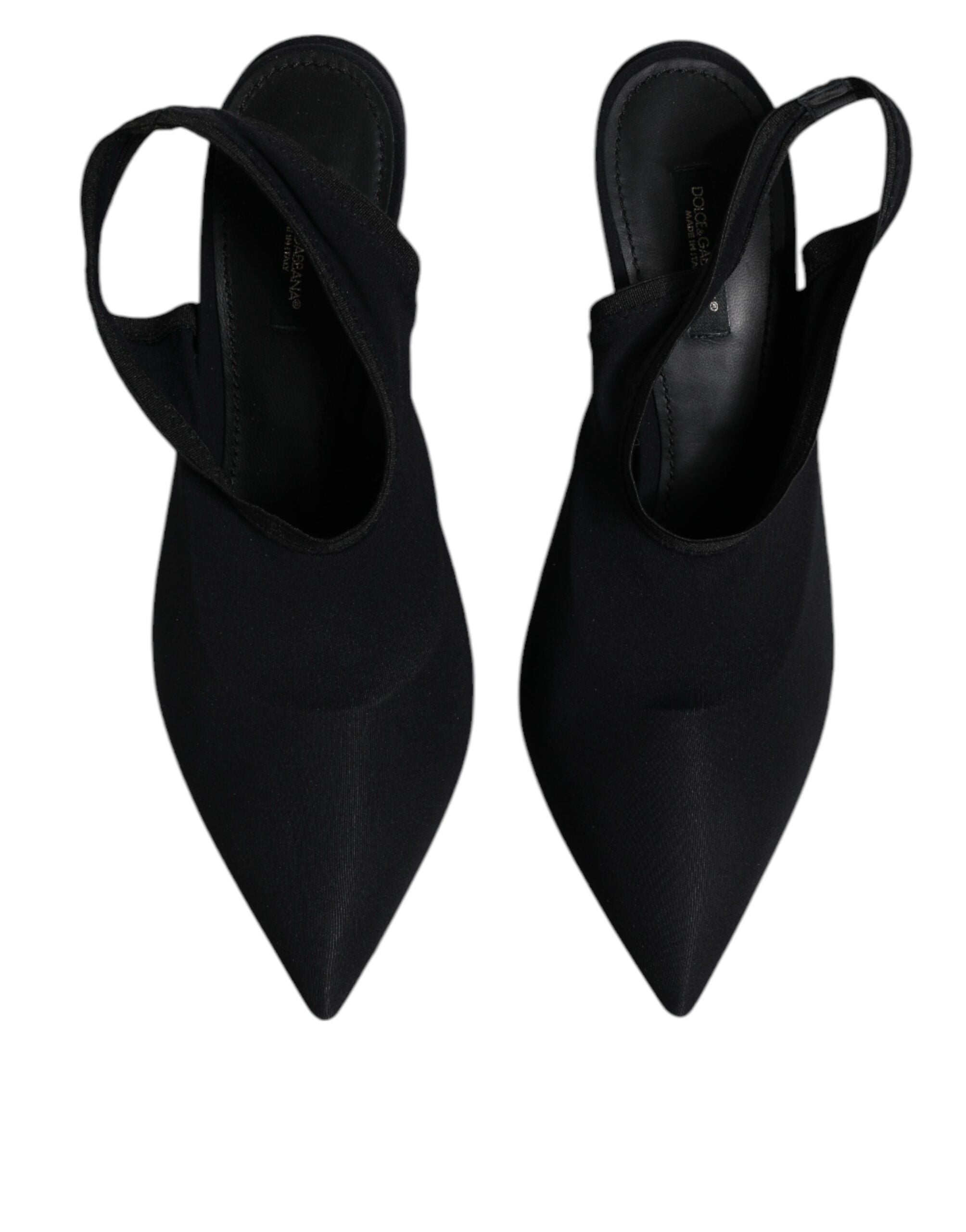 Chaussures à talons noires Dolce & Gabbana en jersey stretch avec bride à talon slingback, élégantes et sophistiquées.