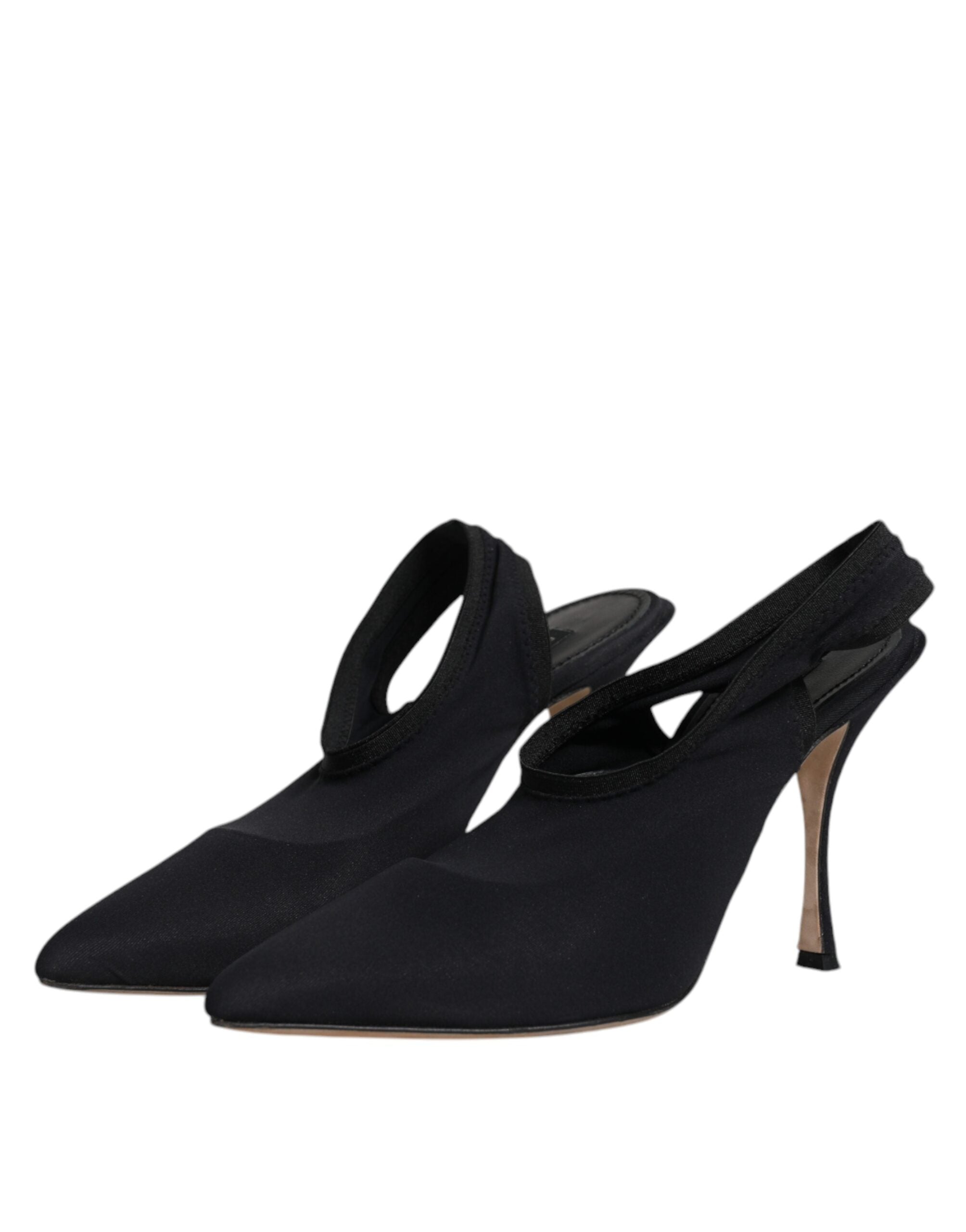 Escarpins à talons noirs en jersey extensible Dolce & Gabbana, chaussures à talons et bride en slingback élégante
