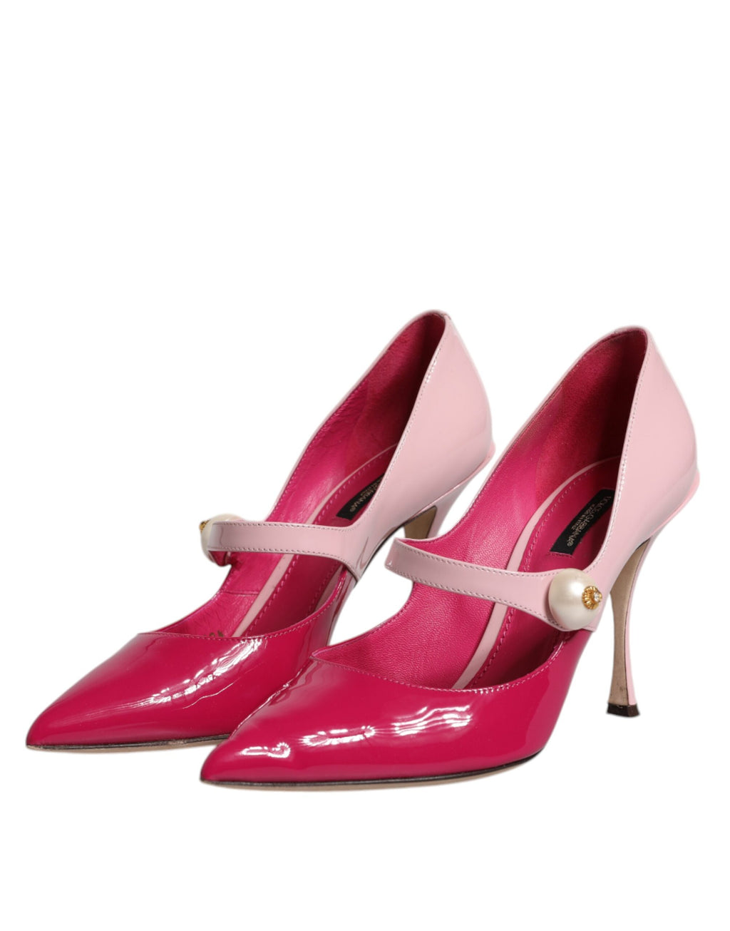 Escarpins Dolce & Gabbana en cuir rose bicolore avec brides Mary Jane, talons moyens et design élégant.