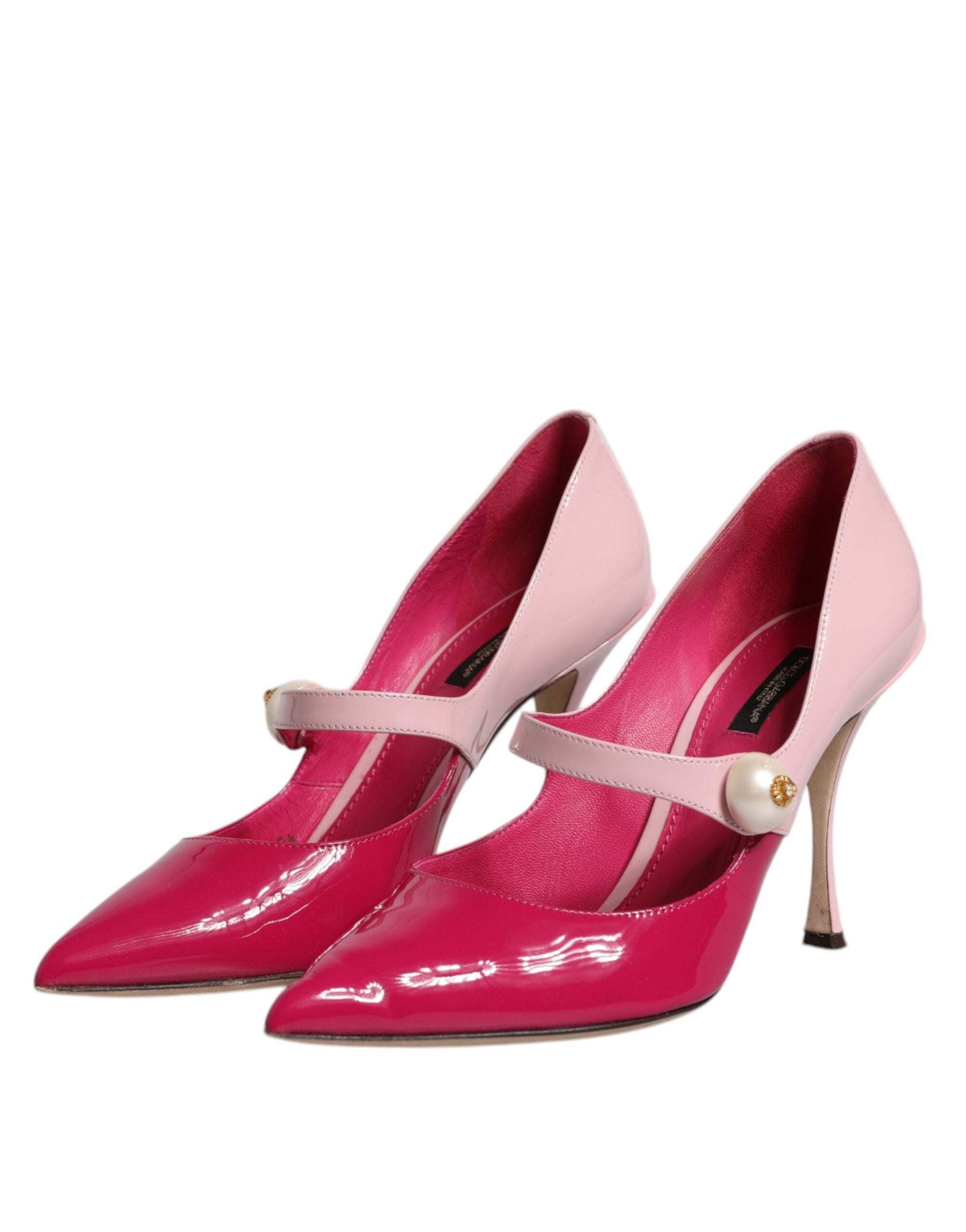 Escarpins Dolce & Gabbana en cuir rose bicolore avec brides Mary Jane, talons moyens et design élégant.
