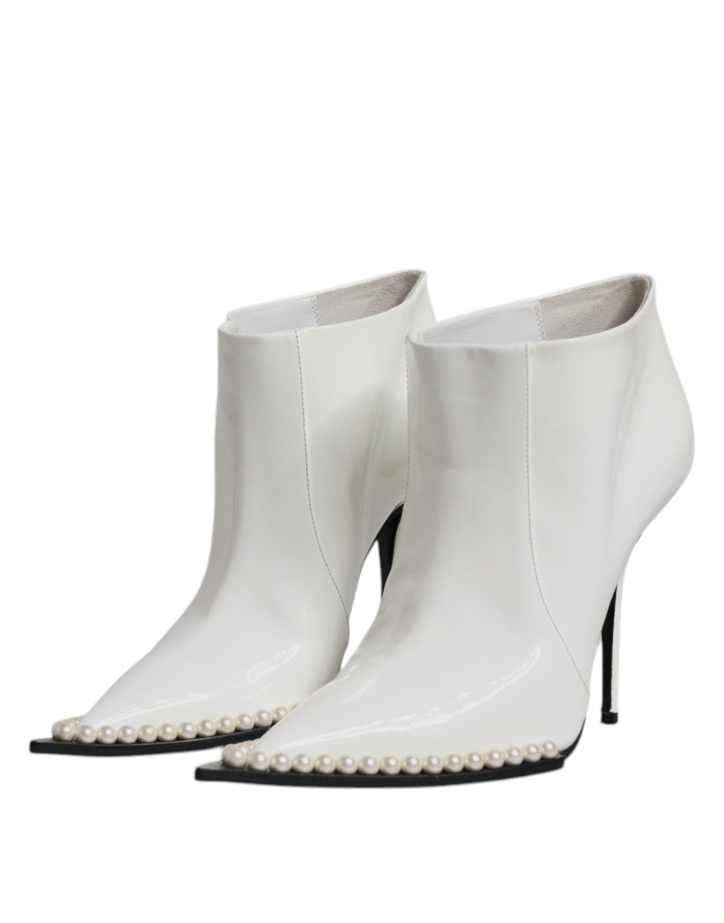 Bottines à talon pointu Dolce & Gabbana en cuir blanc avec perles factices et détails élégants pour femme