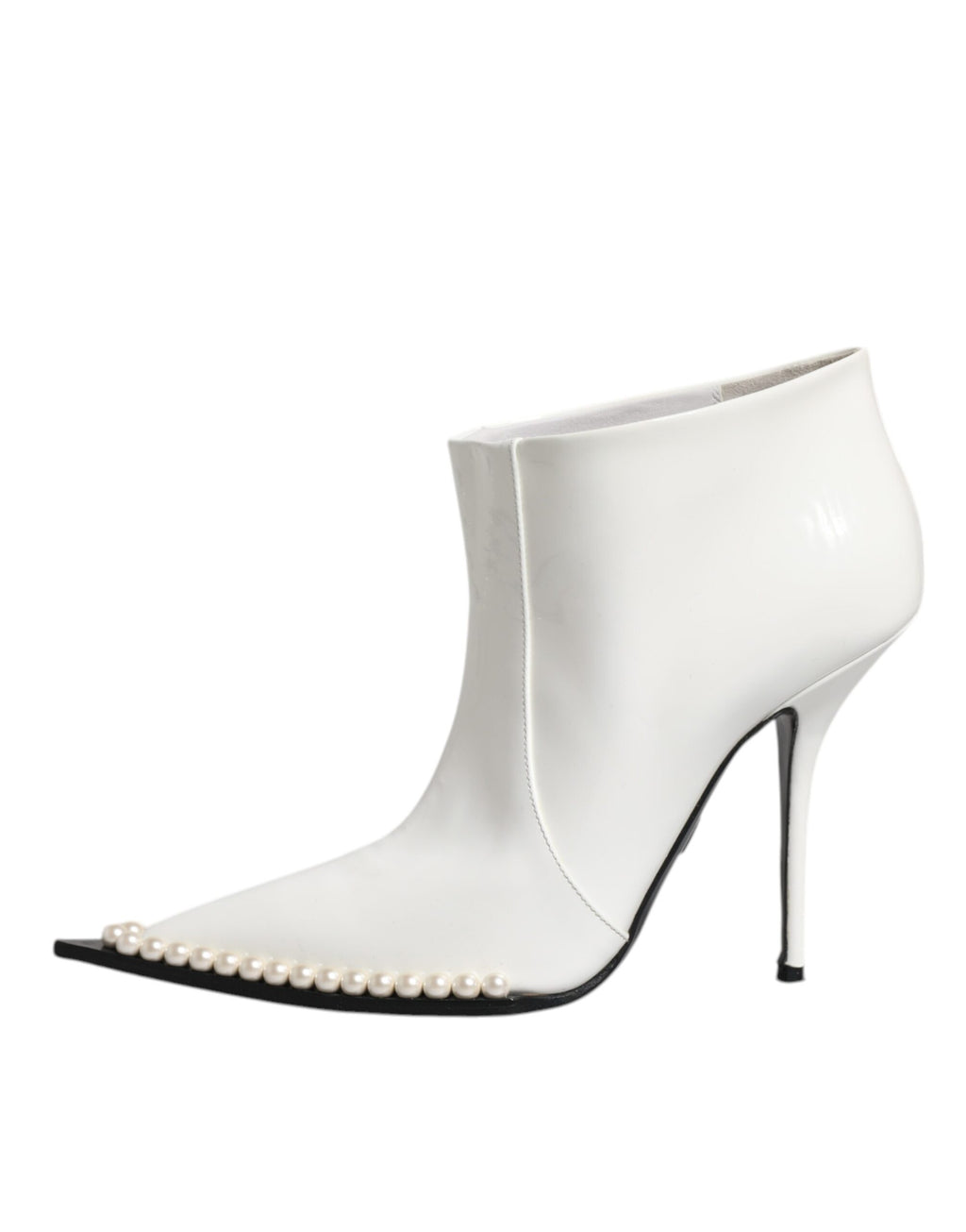Bottines pointues en cuir blanc avec perles factices Dolce & Gabbana, ankle boots élégants et sophistiqués.