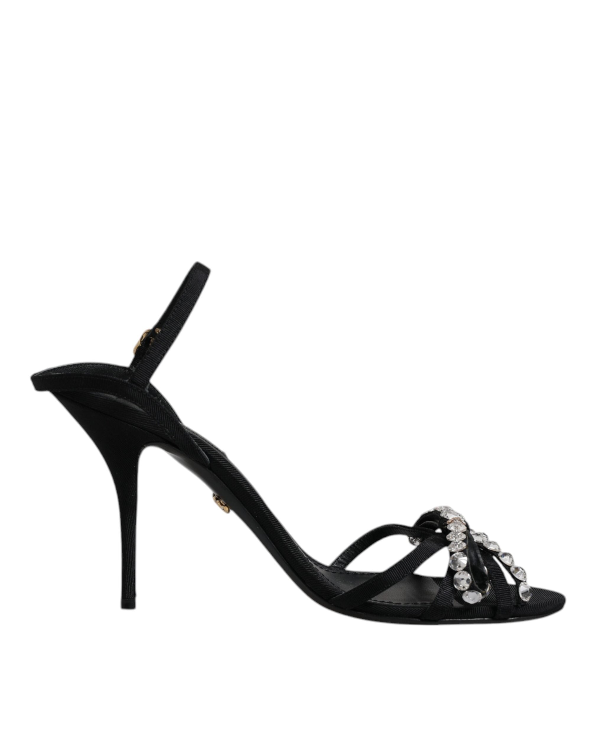 Sandales noires en cuir avec nœud en cristal Dolce & Gabbana KEIRA, chaussures élégantes et sophistiquées.