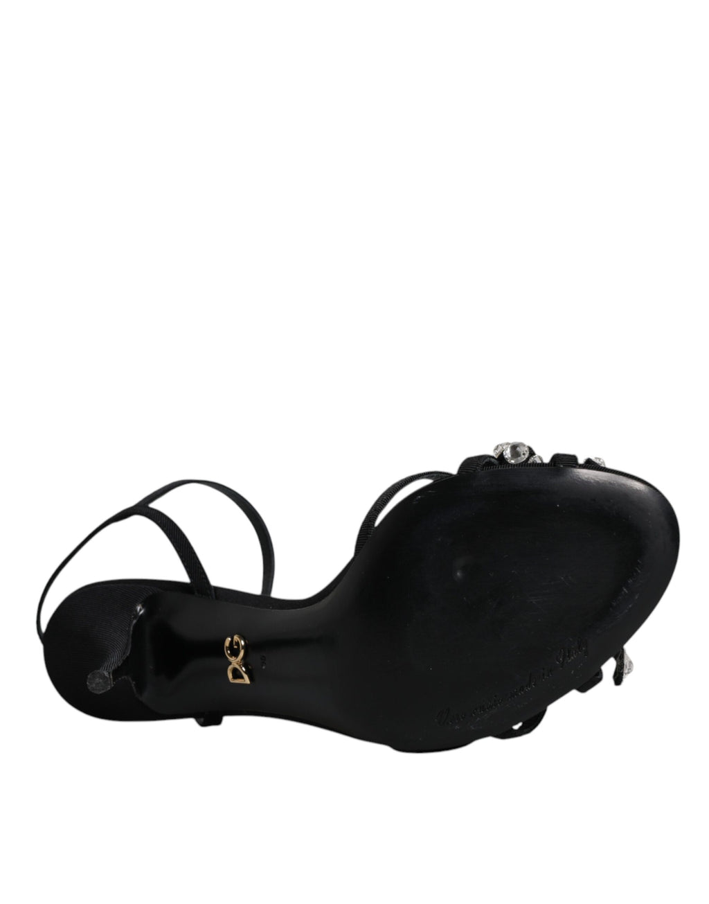 Sandales noires Dolce & Gabbana KEIRA en cuir avec cristaux et nœud élégant, vues de côté.