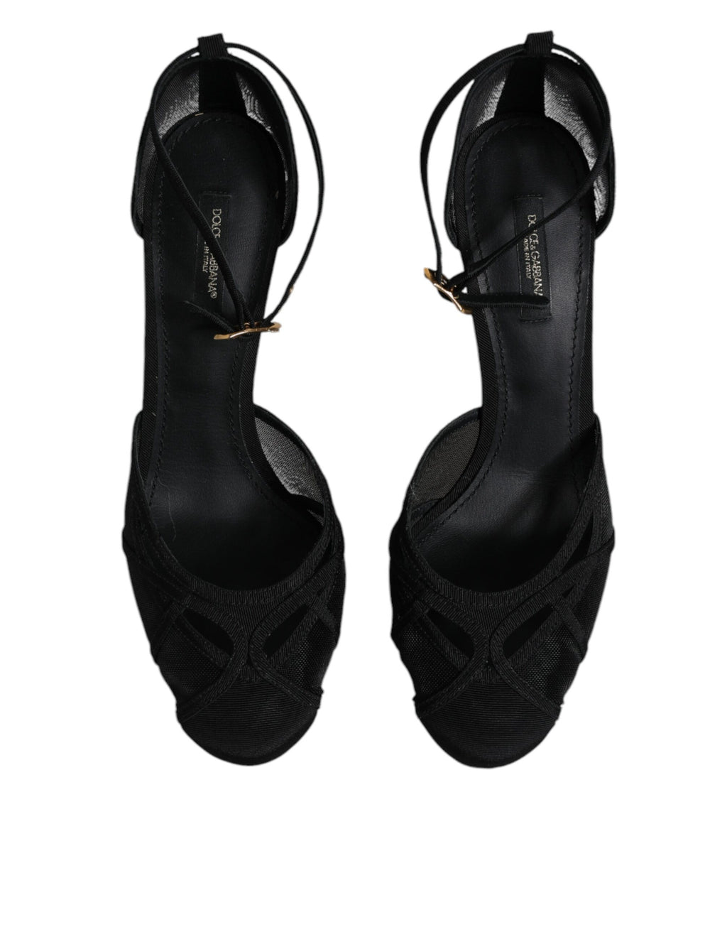 Chaussures à talons noirs Dolce & Gabbana, escarpins en mesh avec bride à la cheville, élégants et sophistiqués.