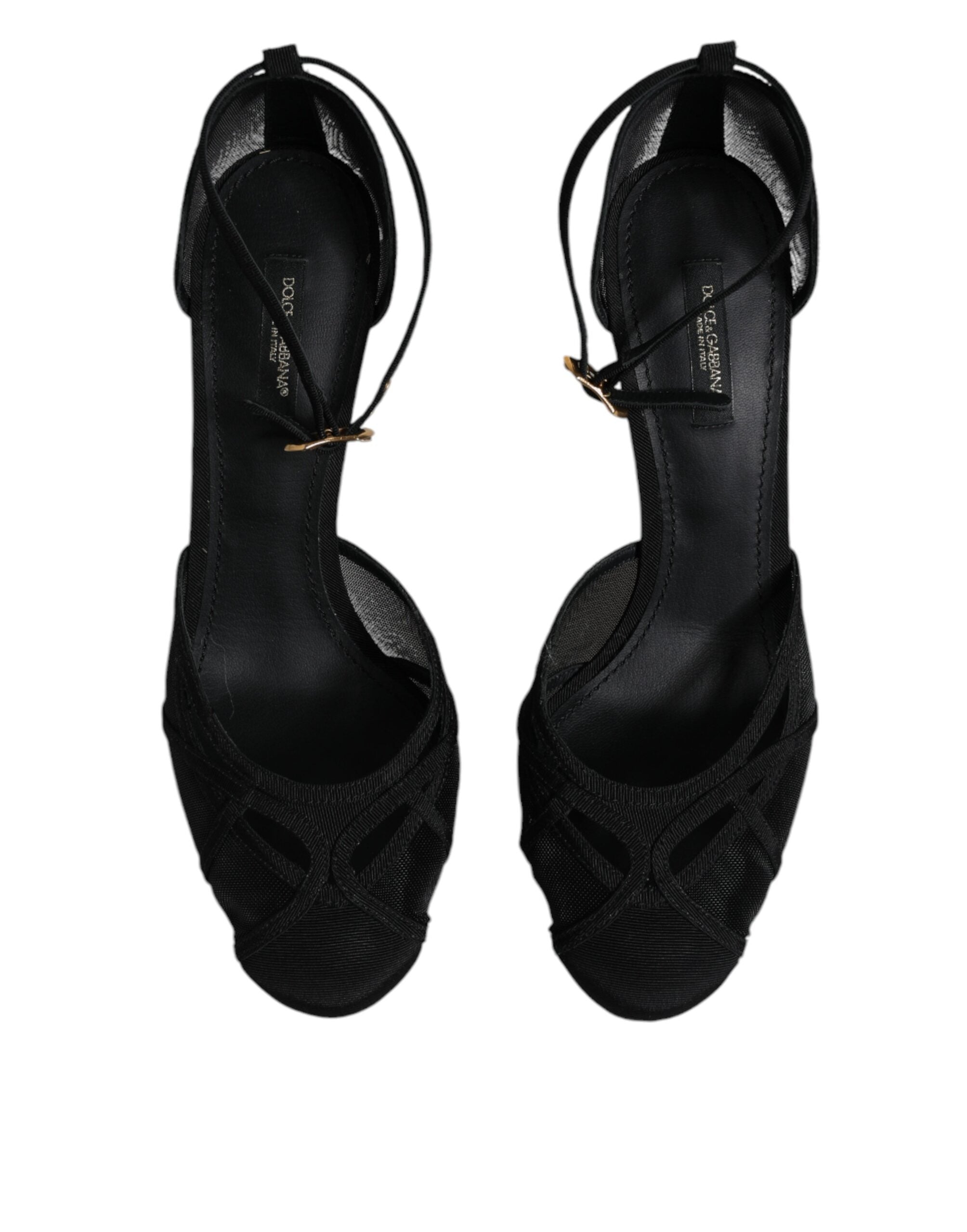 Chaussures à talons noirs Dolce & Gabbana, escarpins en mesh avec bride à la cheville, élégants et sophistiqués.
