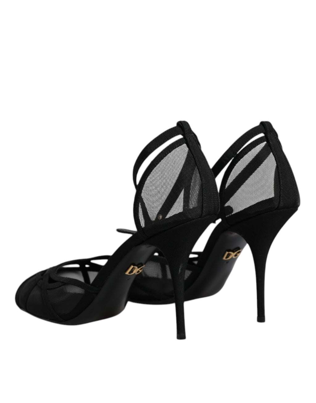 Chaussures à talons noirs en mesh avec bride à la cheville de Dolce & Gabbana, élégantes et sophistiquées.