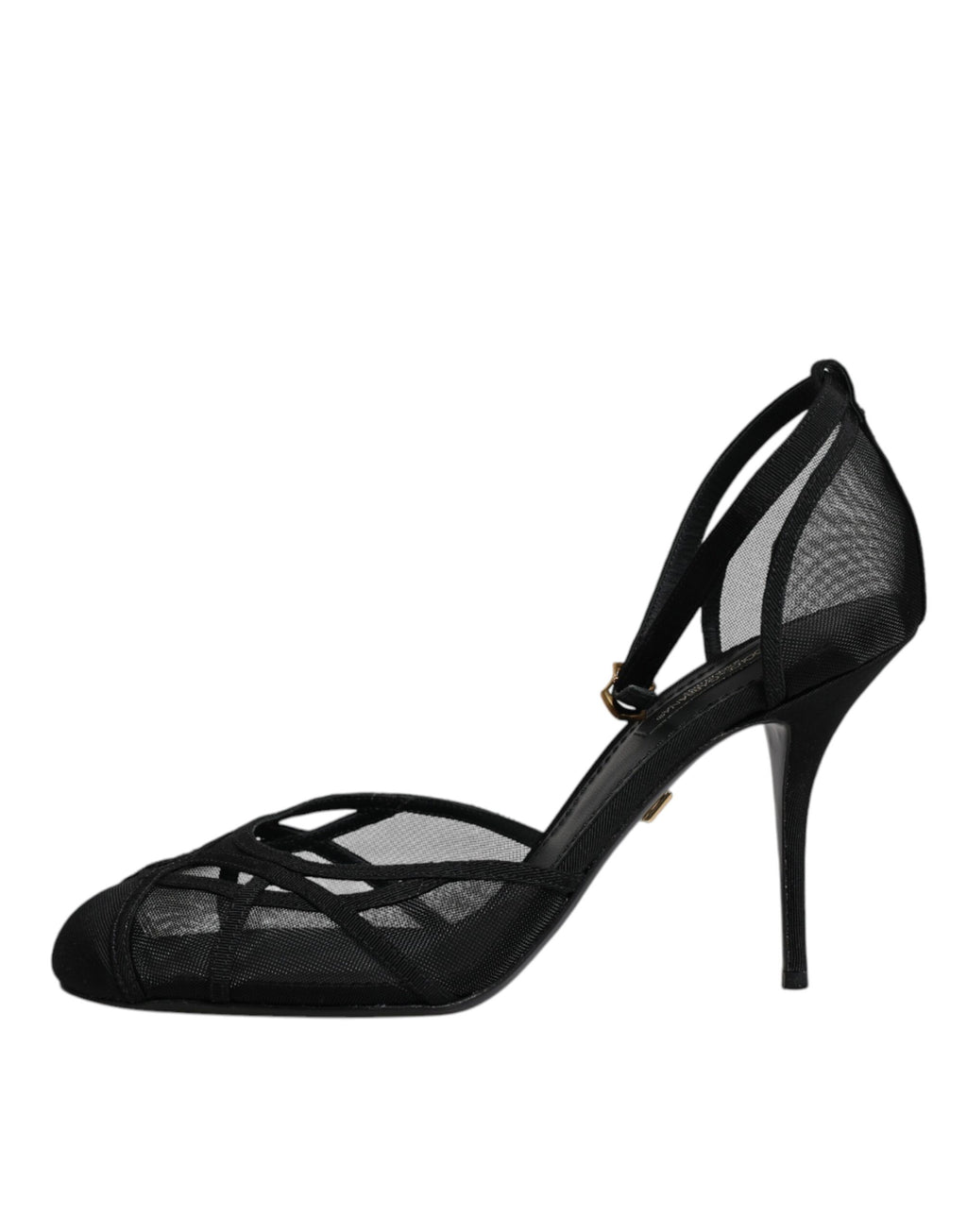 Chaussures à talons noirs en mesh avec bride à la cheville Dolce & Gabbana, style élégant et sophistiqué.