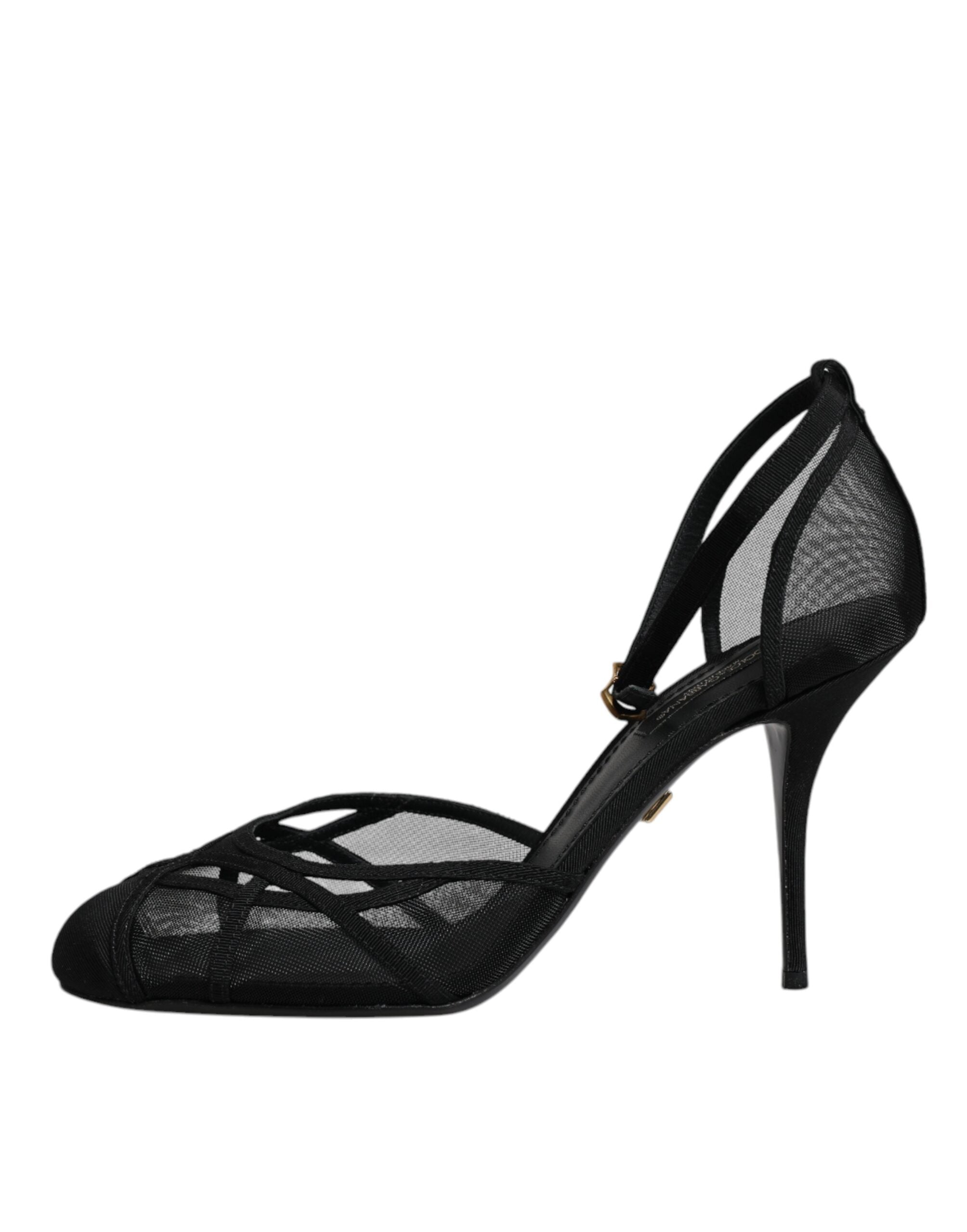 Chaussures à talons noirs en mesh avec bride à la cheville Dolce & Gabbana, style élégant et sophistiqué.