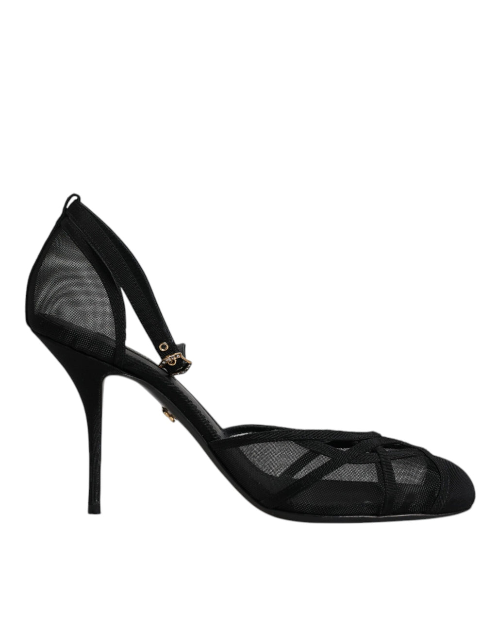 Escarpins noirs en résille avec bride à la cheville Dolce & Gabbana, chaussures élégantes à talons pour femmes.
