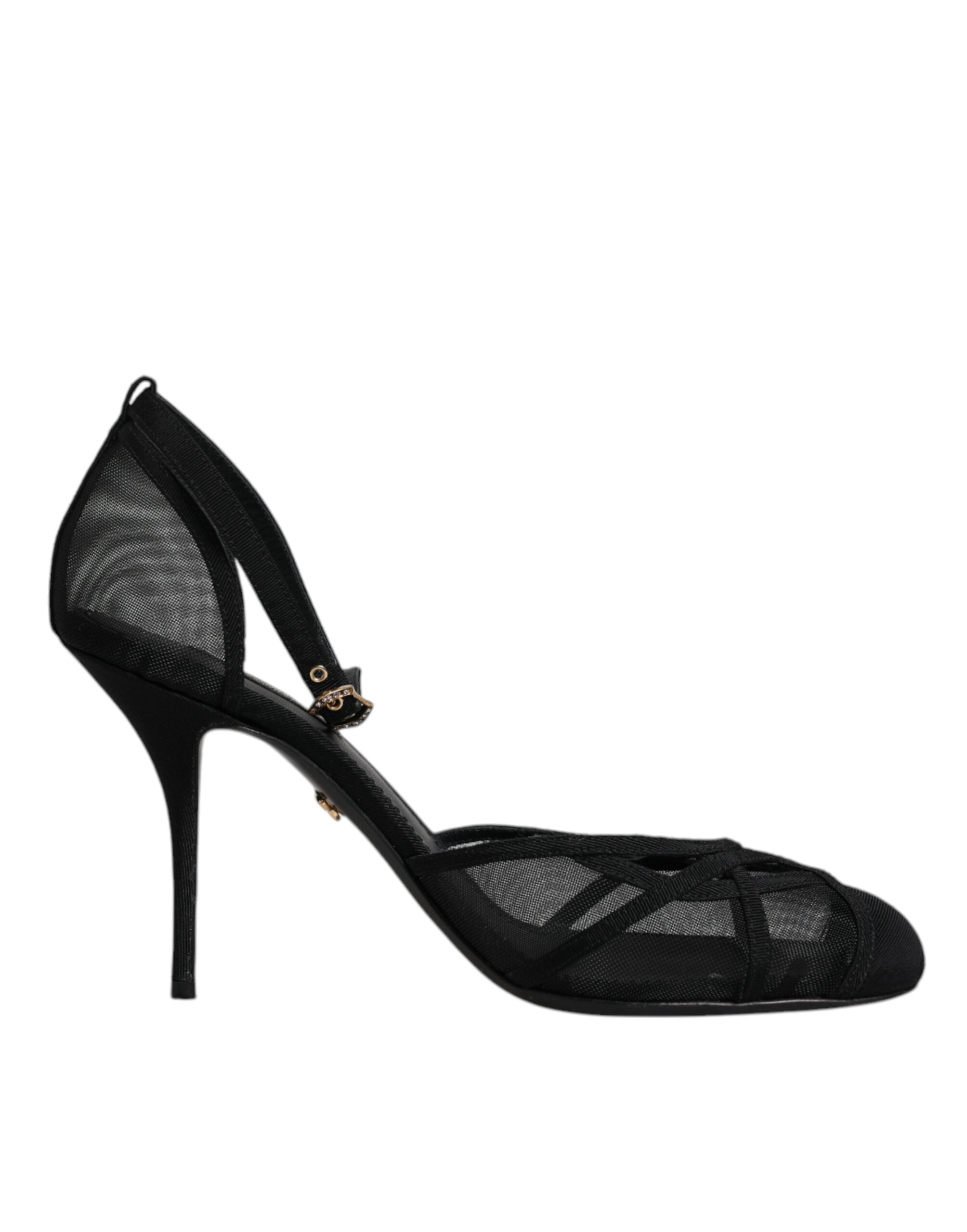 Chaussures à talons Dolce & Gabbana en mesh noir avec bride à la cheville et plateforme, style élégant et sophistiqué.