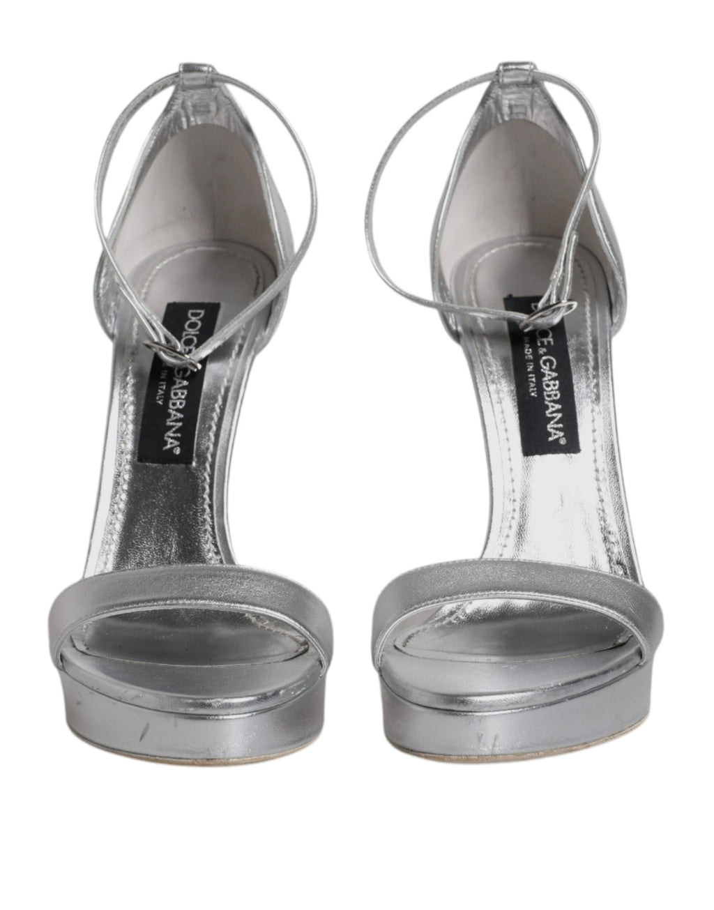 Sandales plateforme en cuir argenté Dolce & Gabbana Keira, chaussures élégantes avec semelle haute et design sophistiqué.