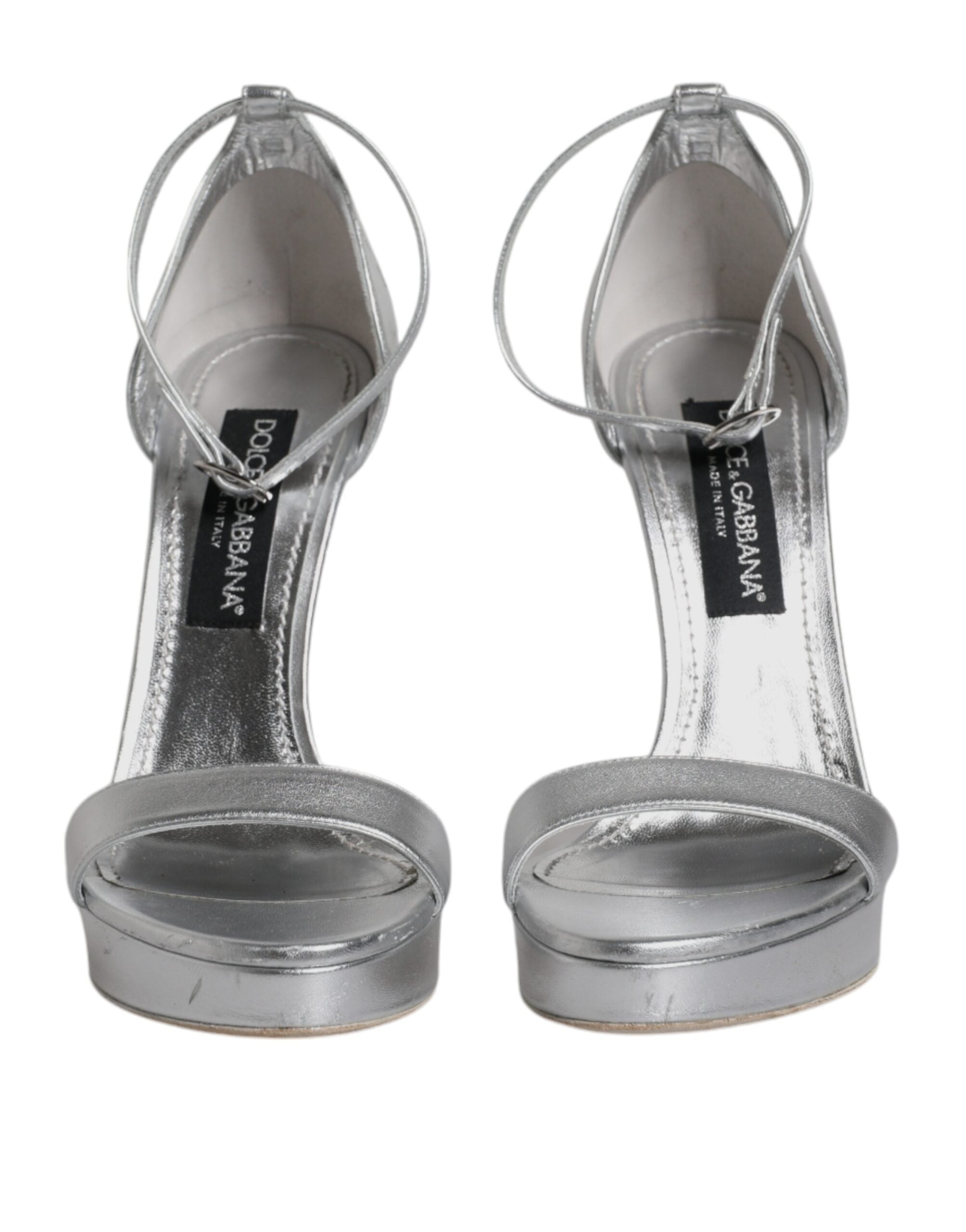 Sandales plateforme en cuir argenté Dolce & Gabbana Keira, chaussures élégantes avec semelle haute et design sophistiqué.