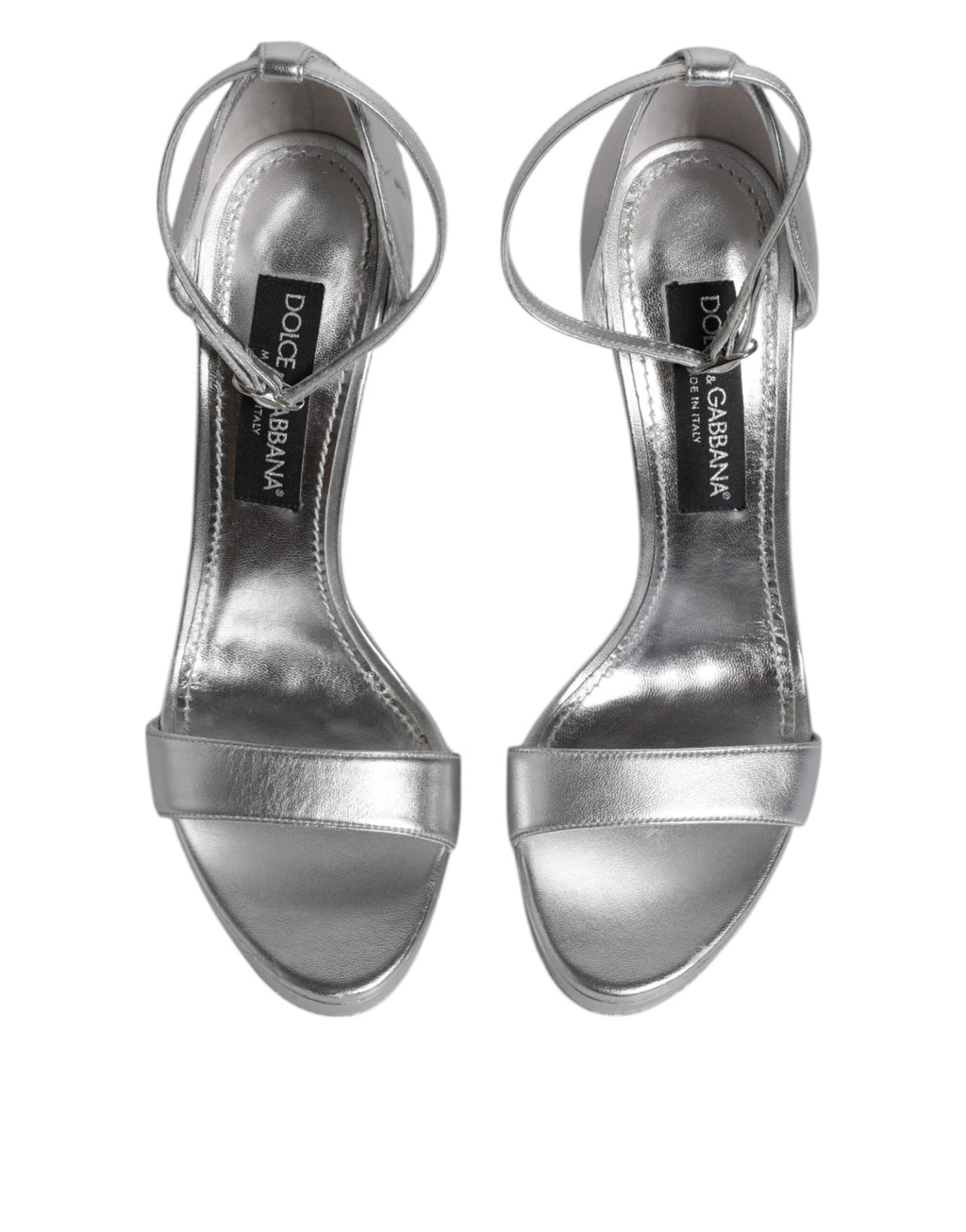 Sandales à plateforme en cuir argenté Dolce & Gabbana Keira, chaussures élégantes avec semelle épaisse et design sophistiqué.