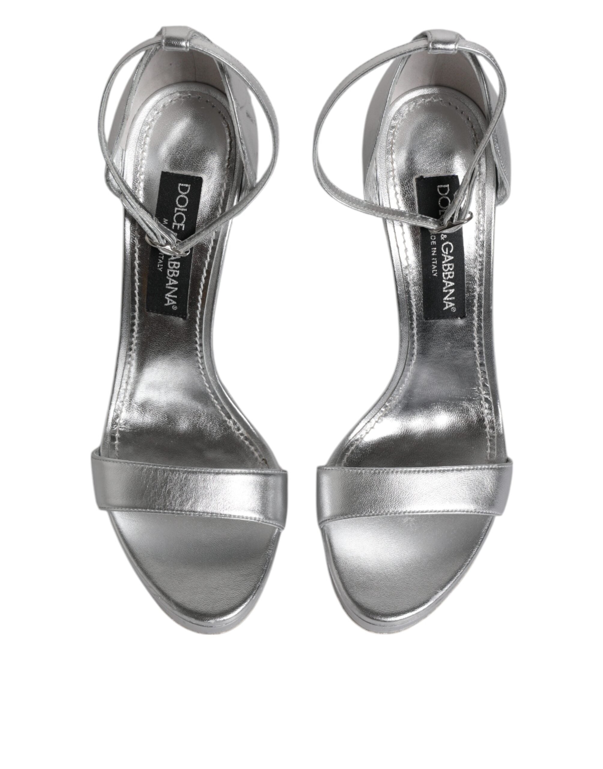 Sandales à plateforme en cuir argenté Dolce & Gabbana Keira, chaussures élégantes avec semelle épaisse et design sophistiqué.