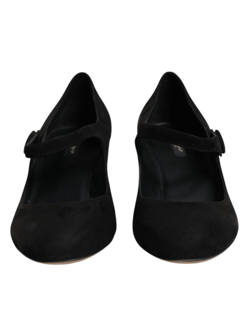 Chaussures à talons carrés en daim noir Dolce & Gabbana, escarpins sophistiqués avec semelle en cuir et design élégant.