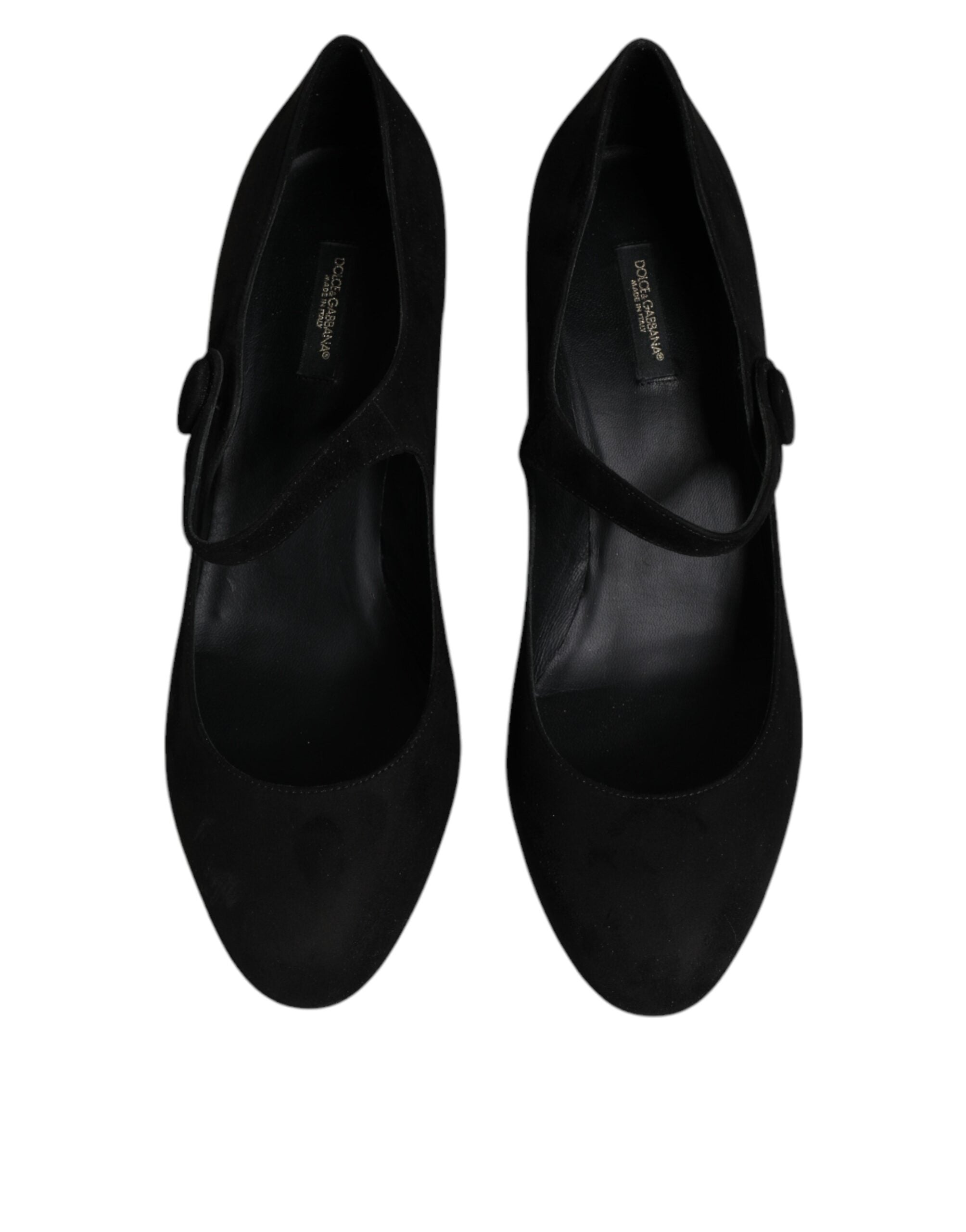 Chaussures à talons blocs en daim noir de Dolce & Gabbana, élégants escarpins en cuir pour femme.