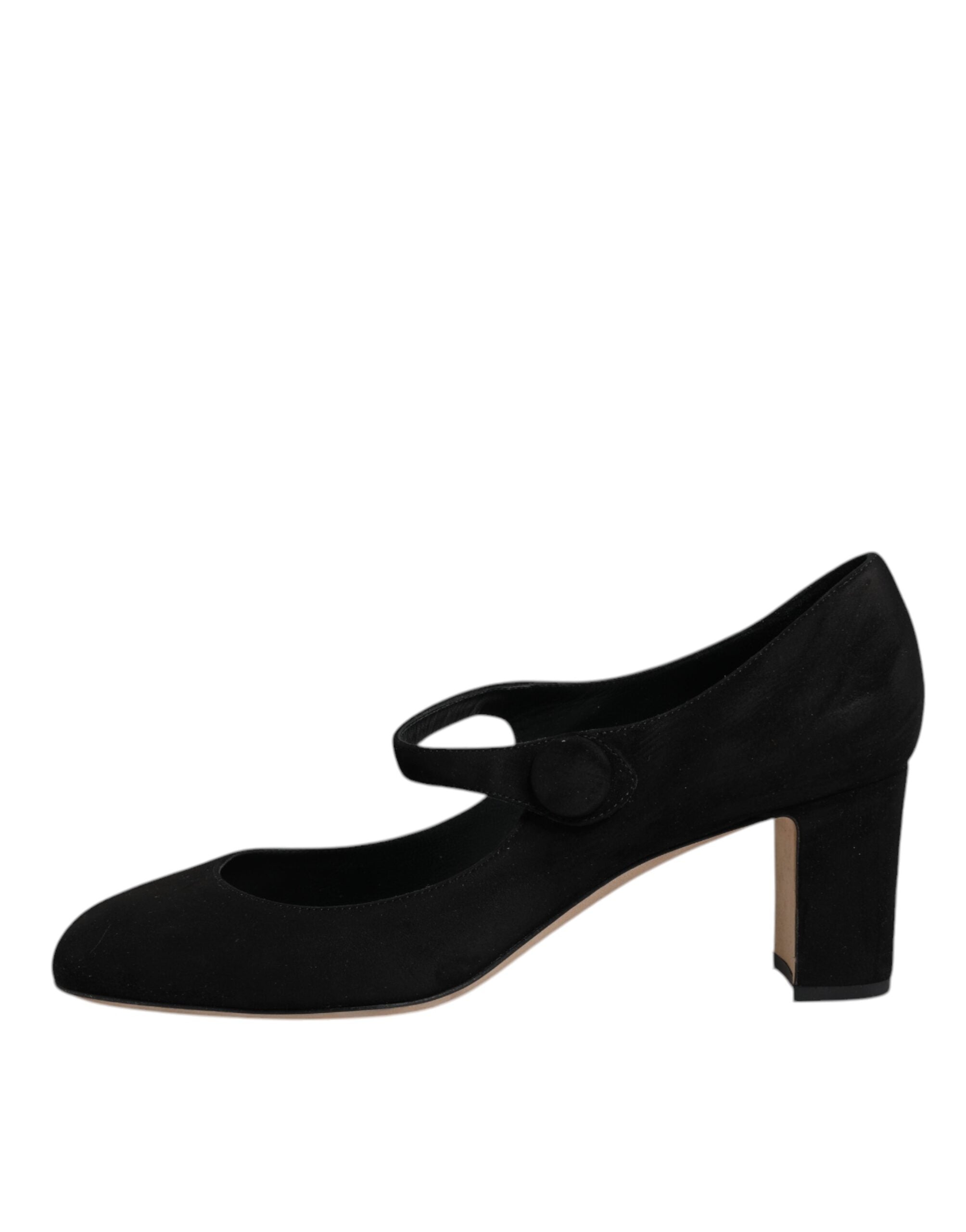 Escarpins Dolce & Gabbana en daim noir avec talons bloc en cuir, chaussures élégantes pour femme.